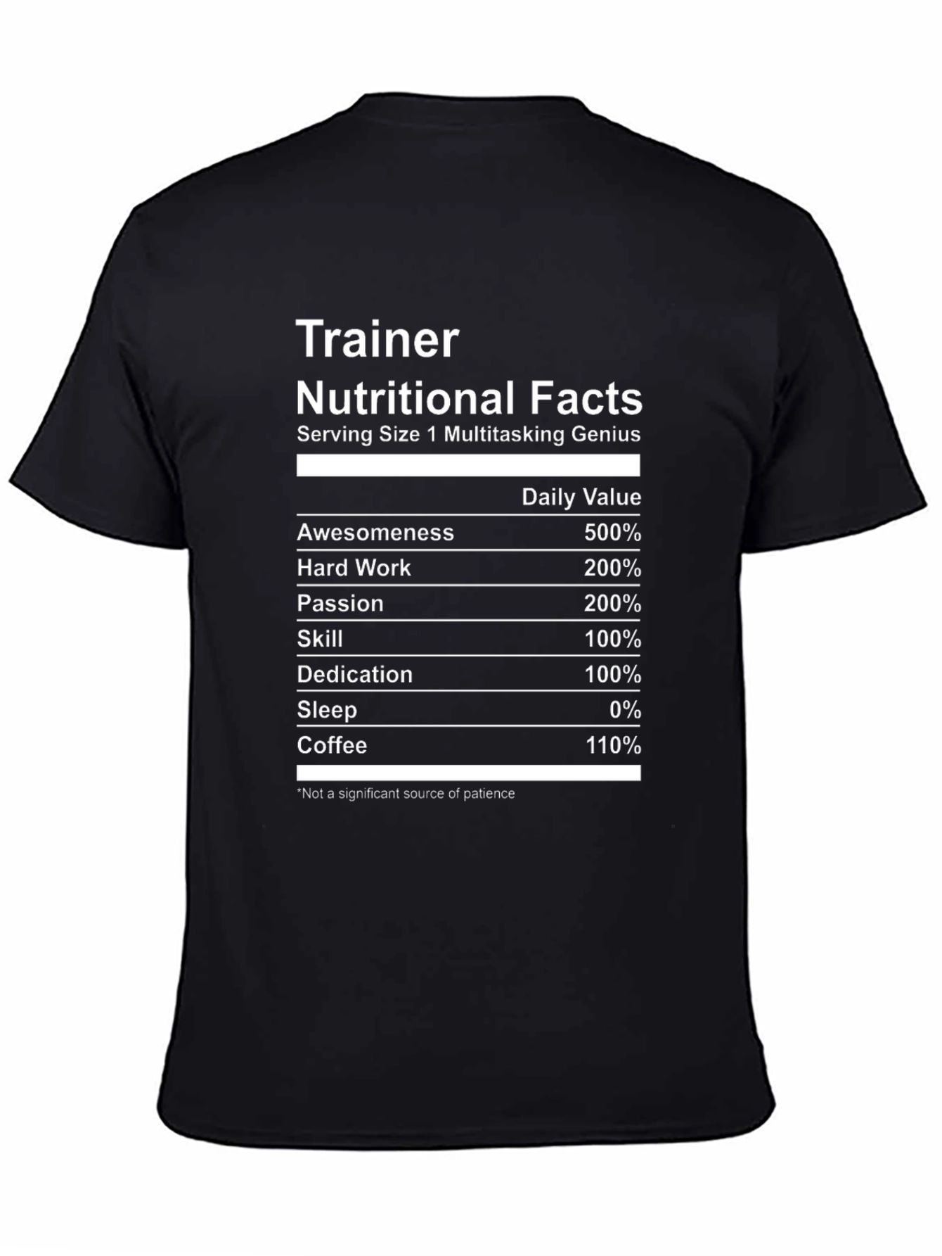 Black Trainer Nutritional Facts Novelty T-Shirt view 4