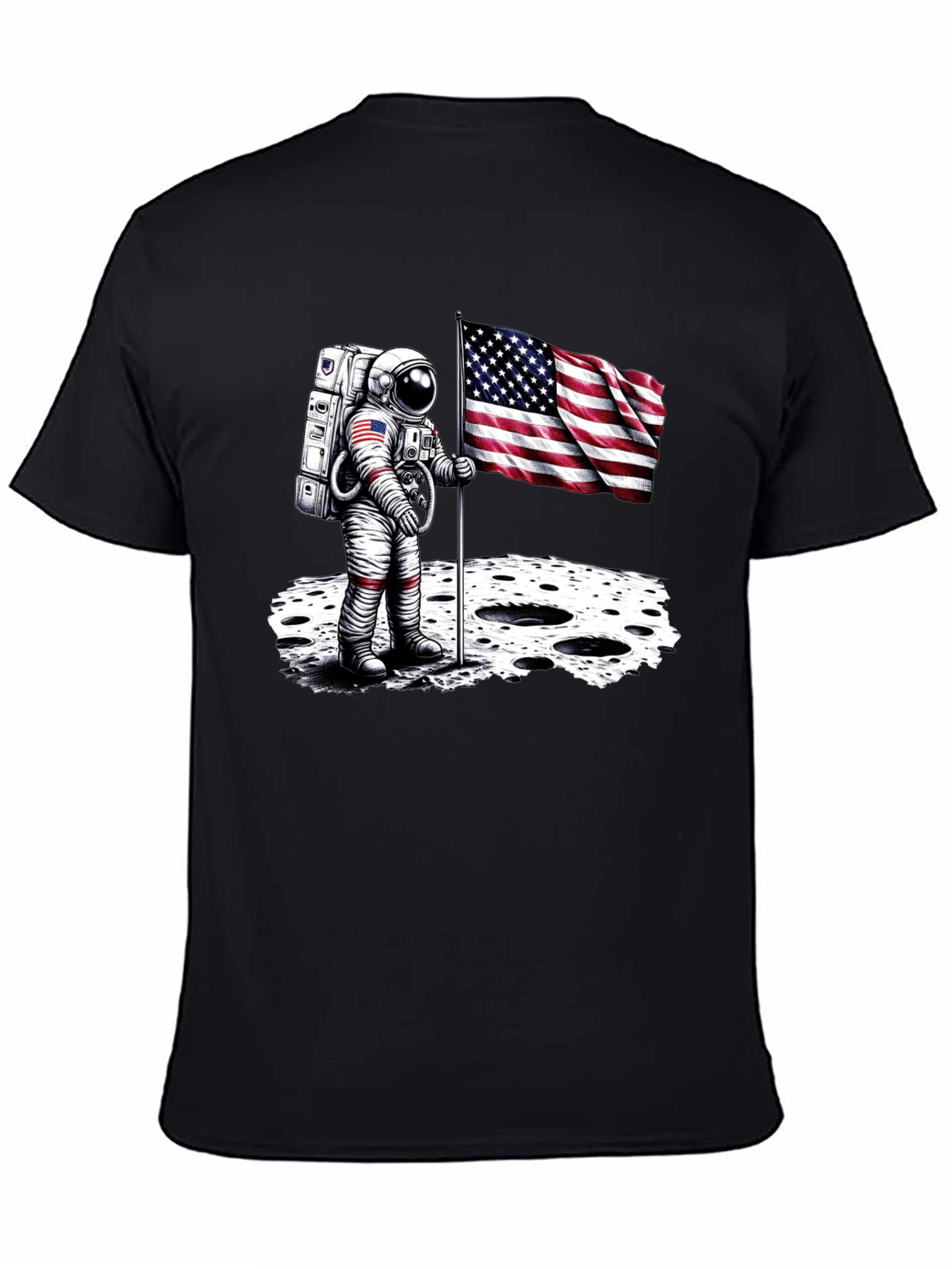 Black Astronaut American Flag T-Shirt - Moon Landing view 4