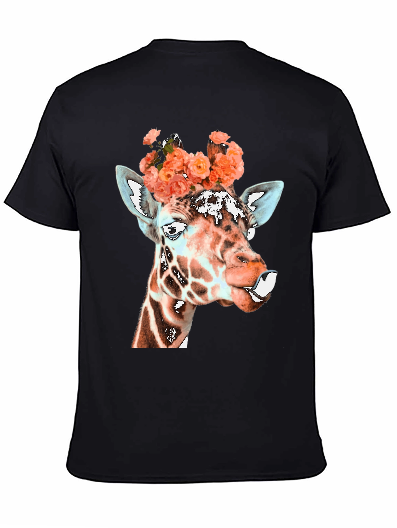 Black Giraffe Floral Crown Graphic Tee - Unique Animal Shirt view 4