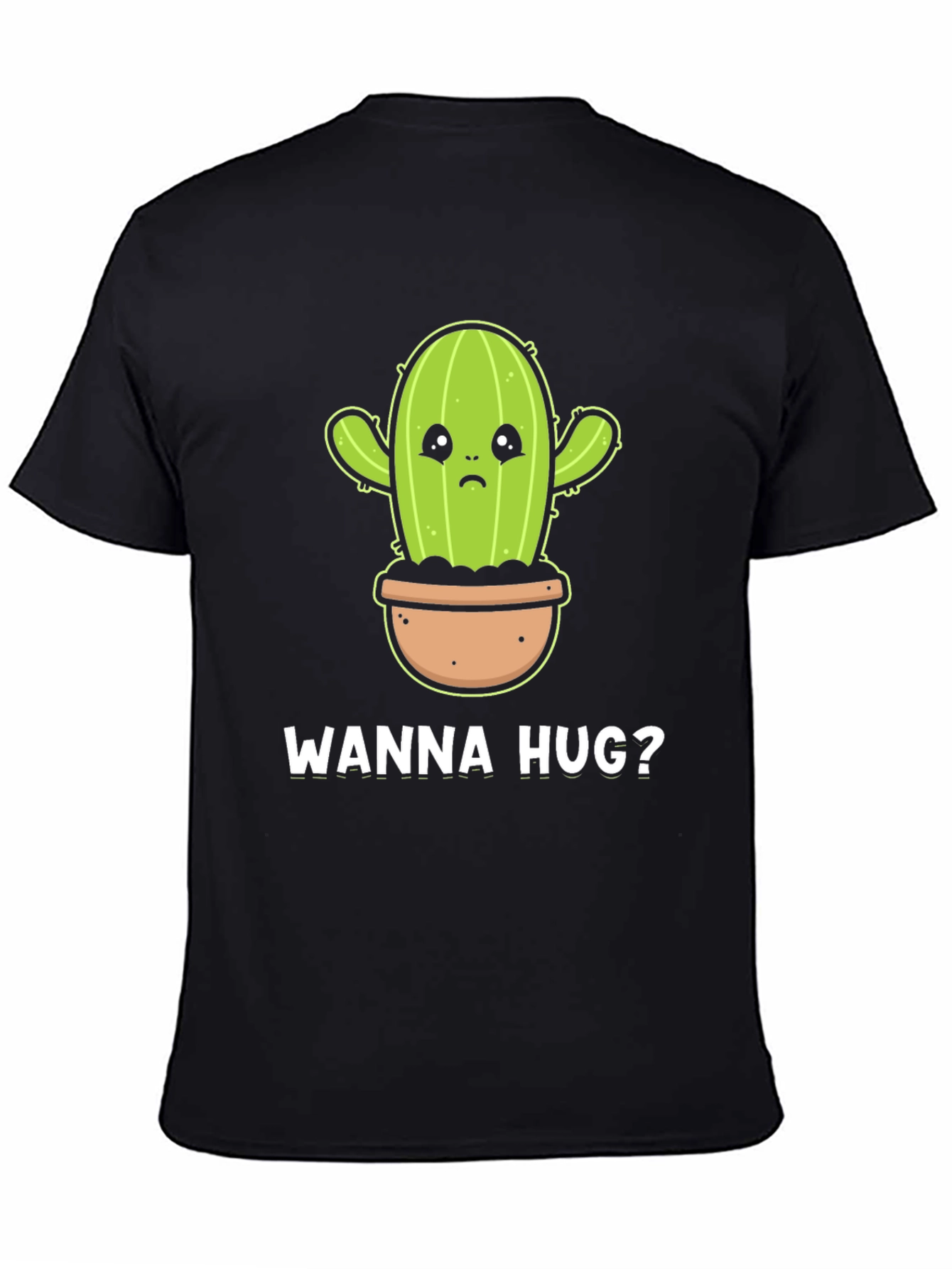 Wanna Hug? Cactus Graphic Tee - Soft Cotton Black T-Shirt - 4