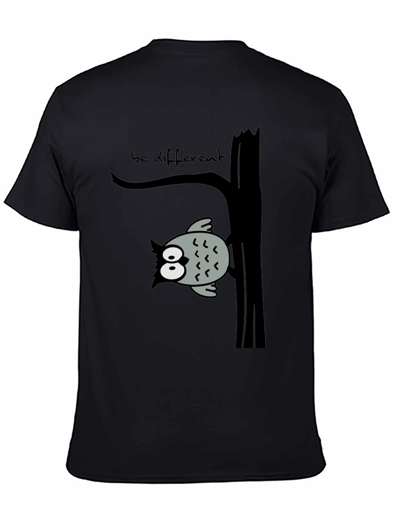 Black Be Different Owl Tree Black T-Shirt view 4