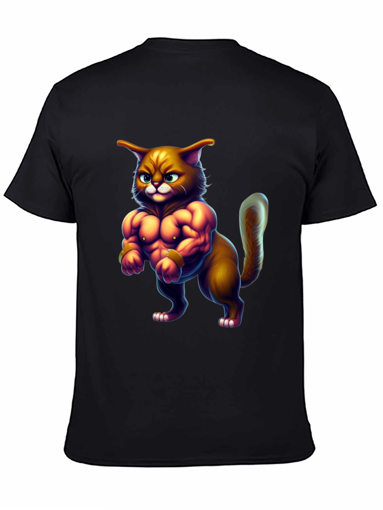 Black Buff Cat Graphic Tee - Funny Gym Cat T-Shirt view 4