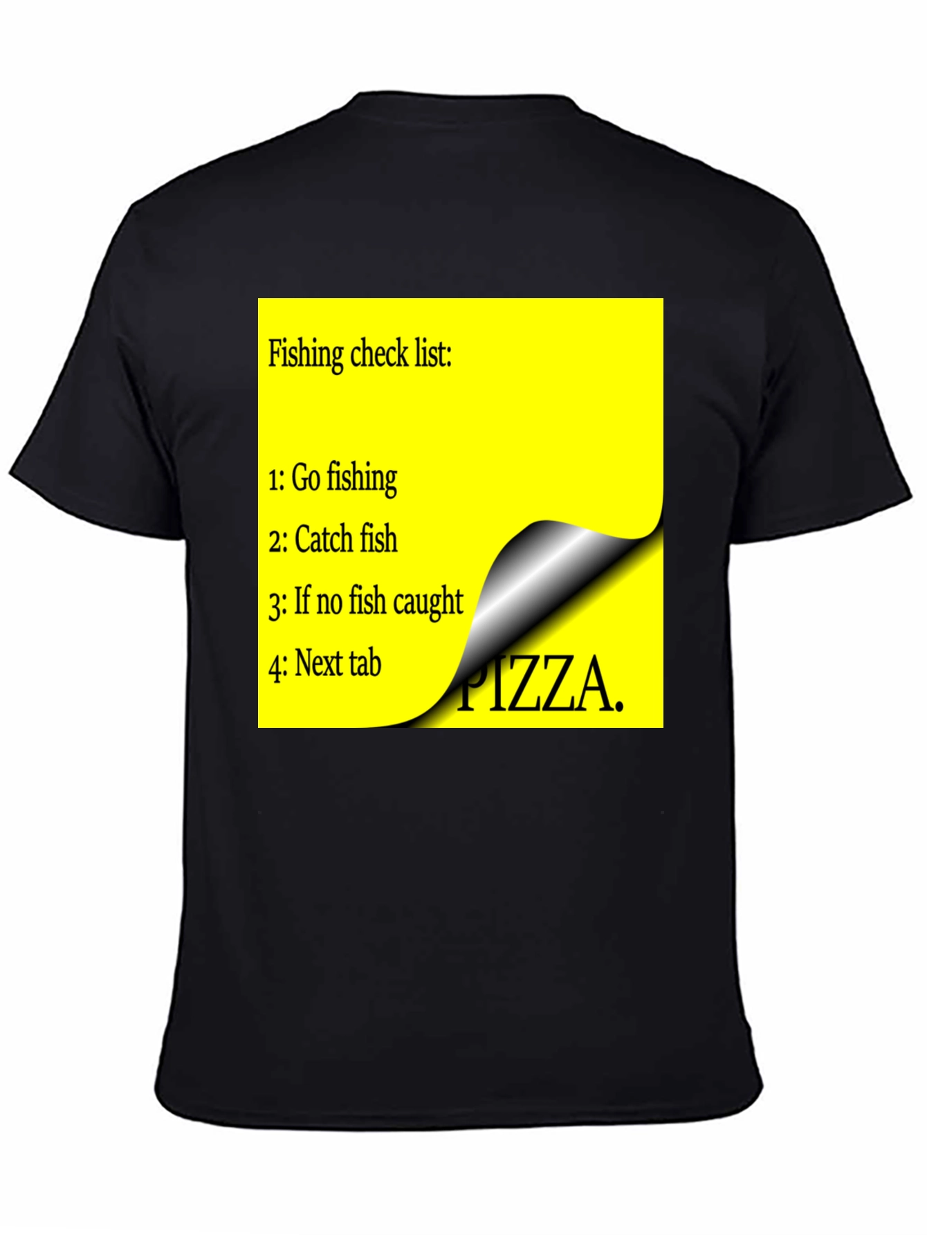 Black Fishing Check List T-Shirt - Funny Pizza Option view 4