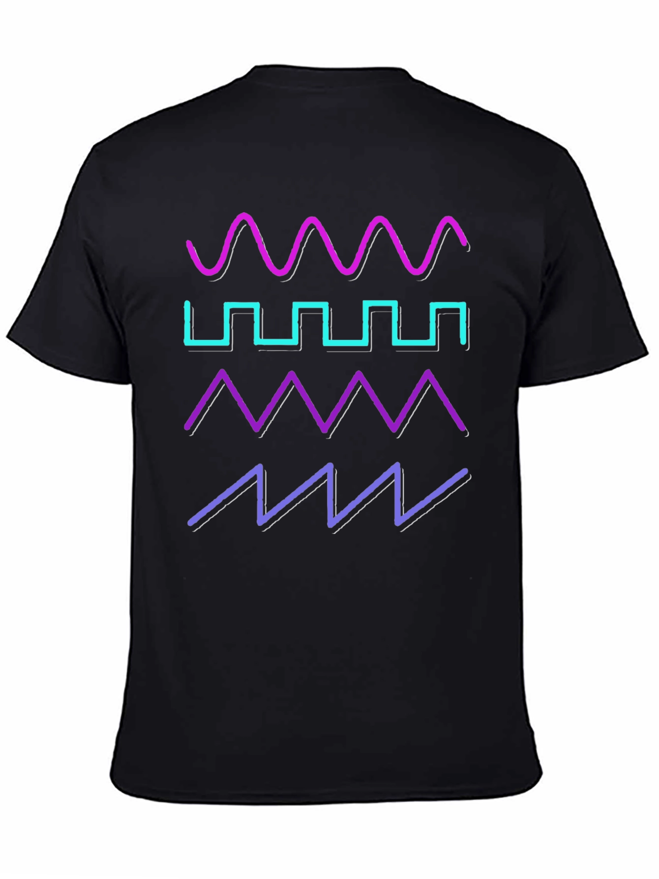 Black Retro Waveform T-Shirt - Synthwave Design view 4