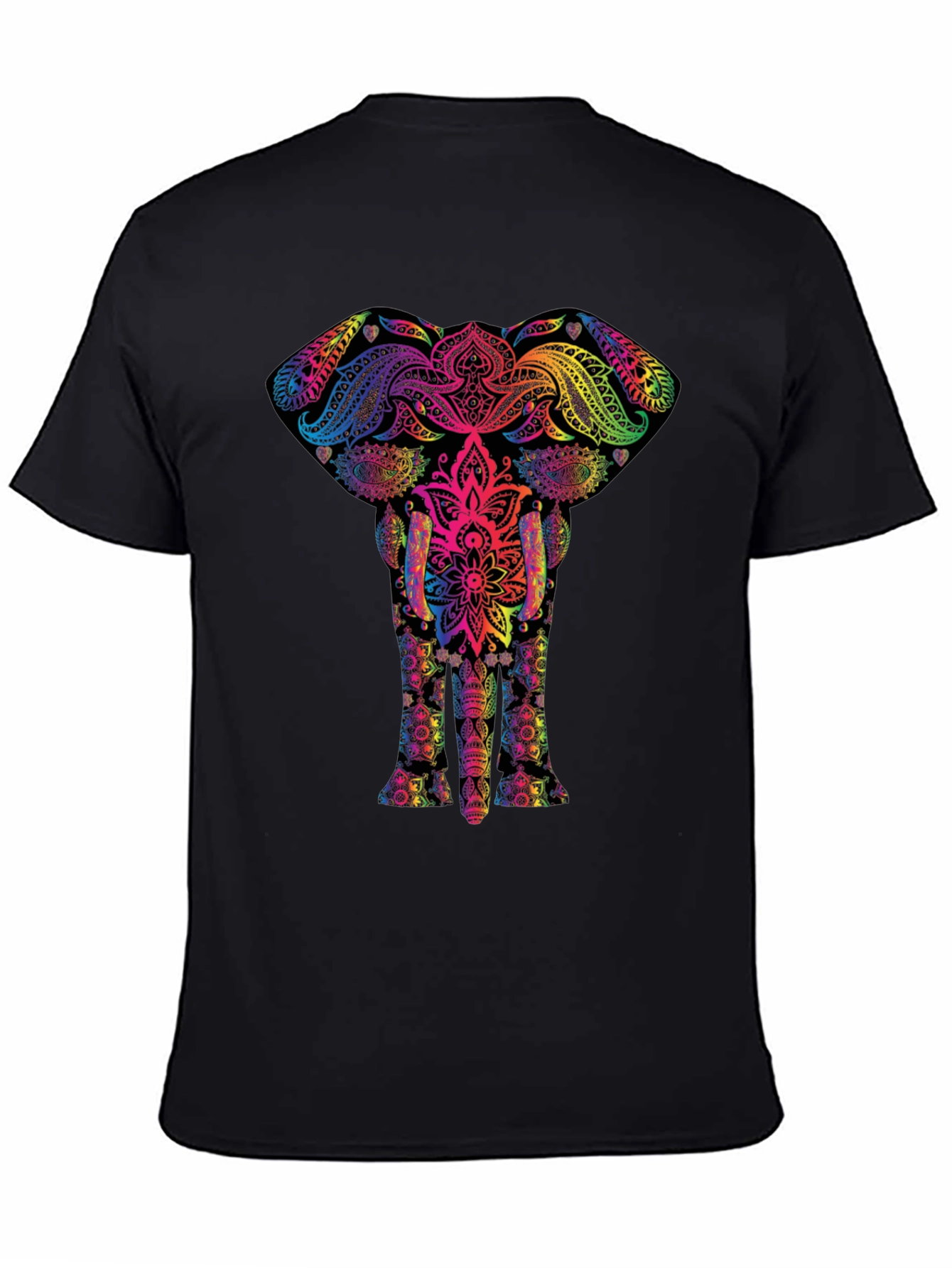 Black Vibrant Elephant Mandala Graphic Tee - Black view 4