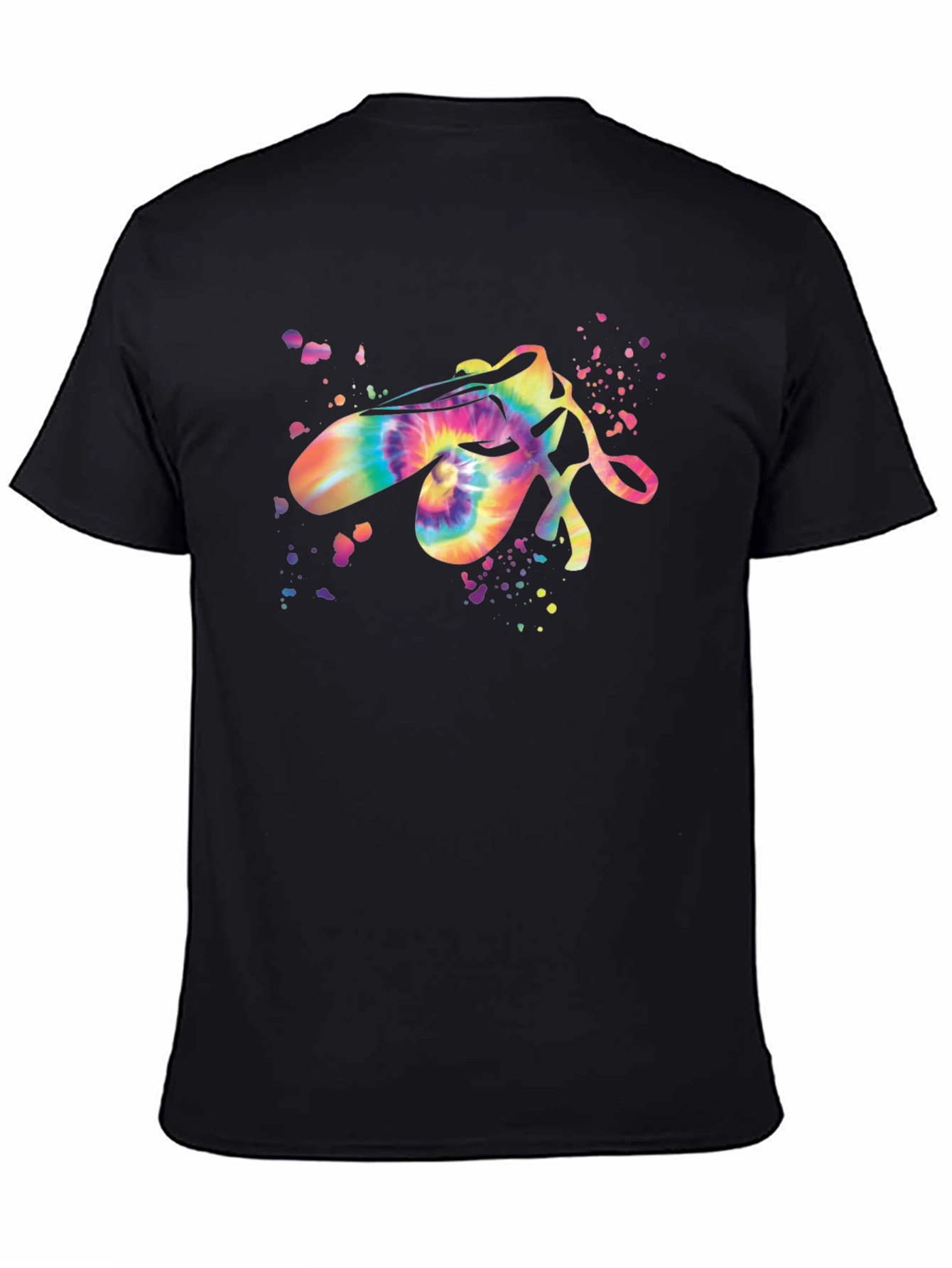 Black Tie Dye Ballet Pointe Shoes Graphic Black T-Shirt view 4