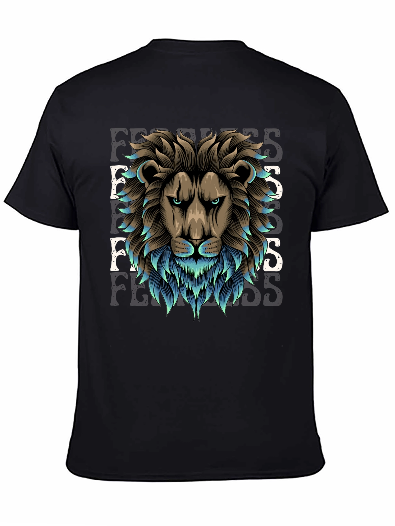 Black Fearless Lion Graphic Print T-Shirt view 4