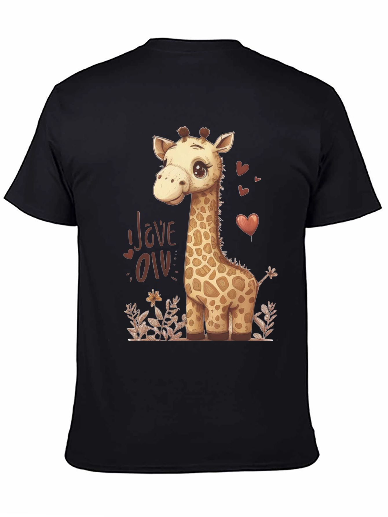 Black Cute Giraffe Love Graphic T-Shirt - Black view 4