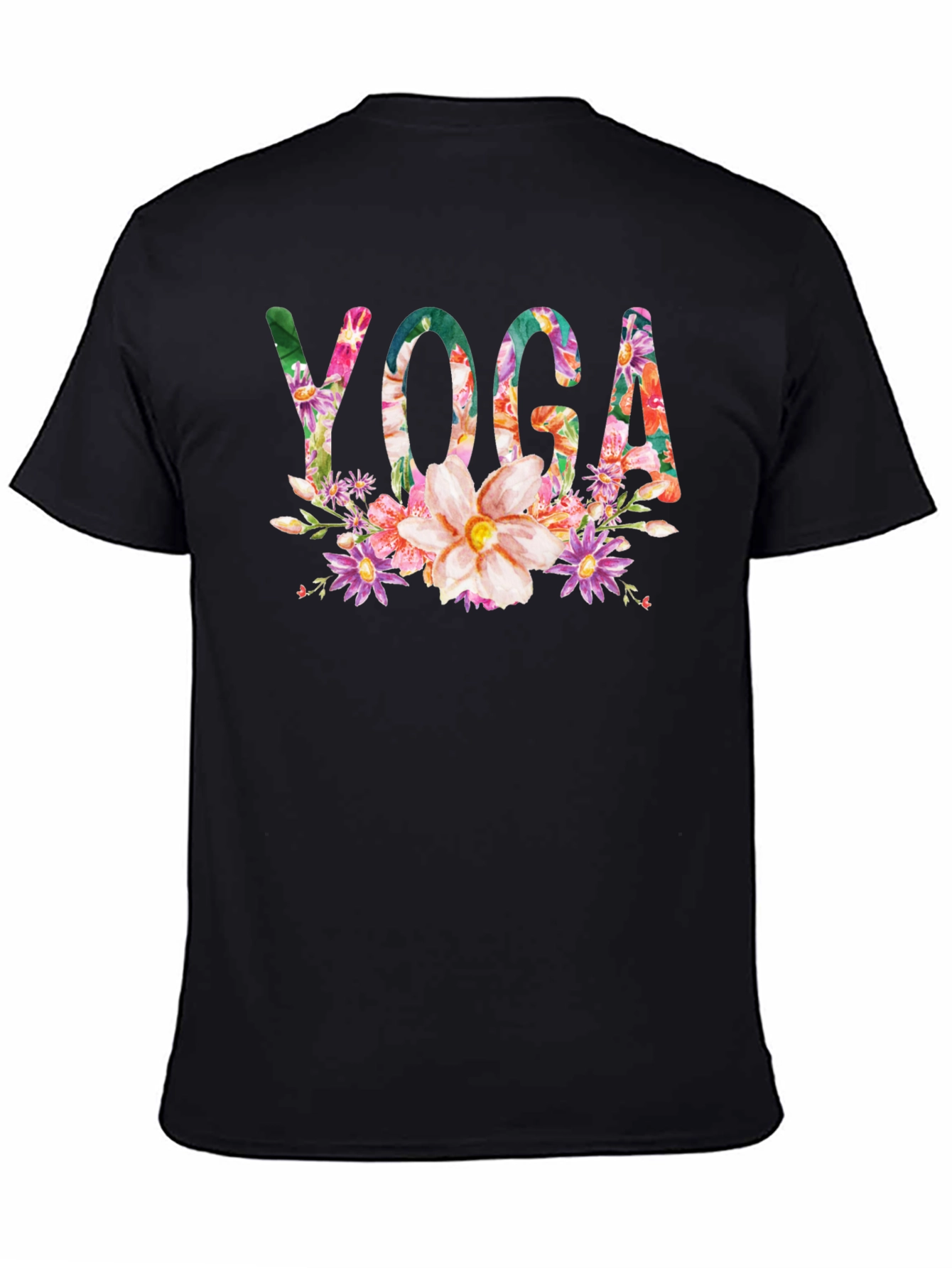 Black Floral Yoga T-Shirt - Black view 4