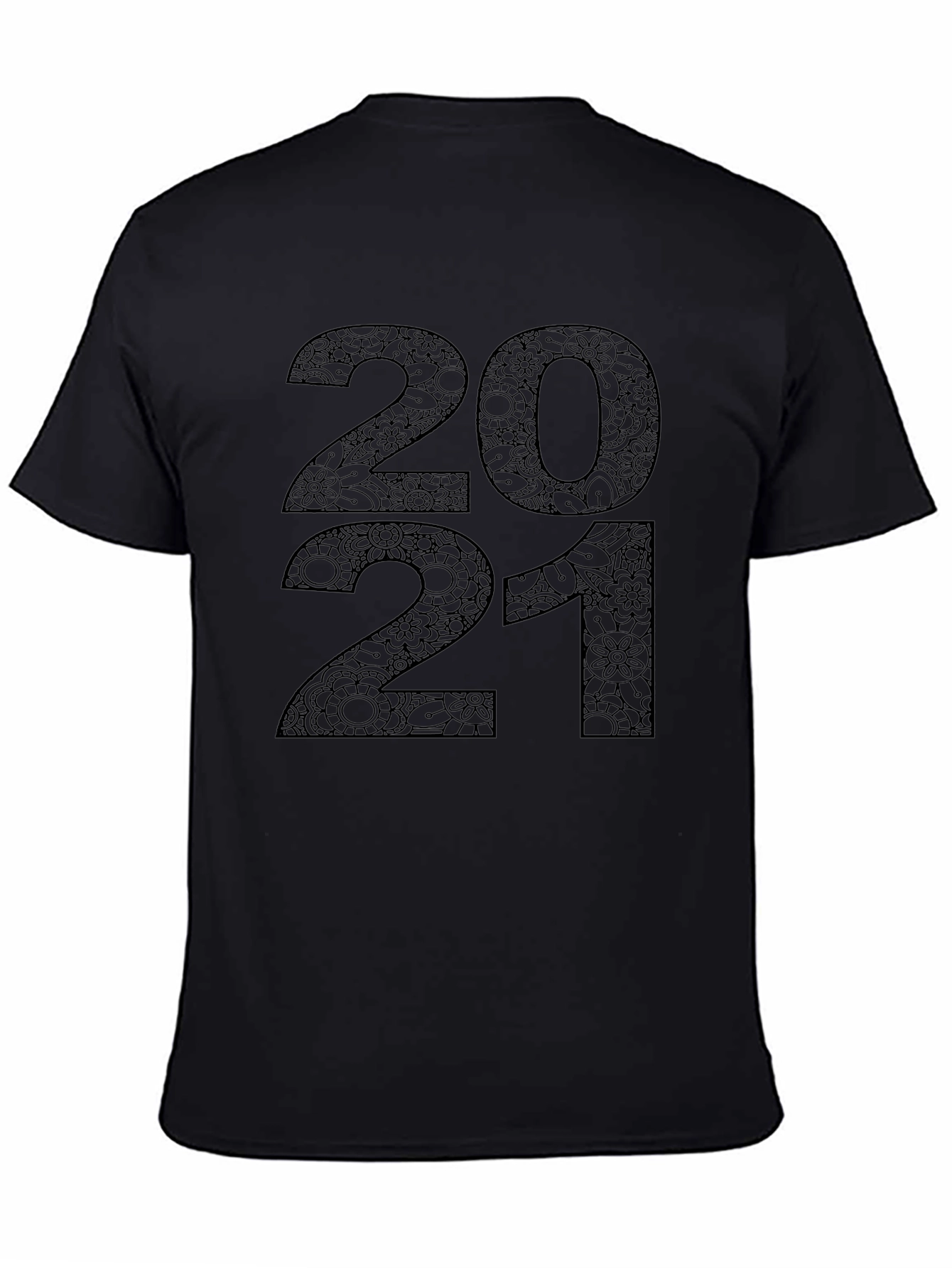 Black 2021 Floral Pattern Black T-Shirt view 4