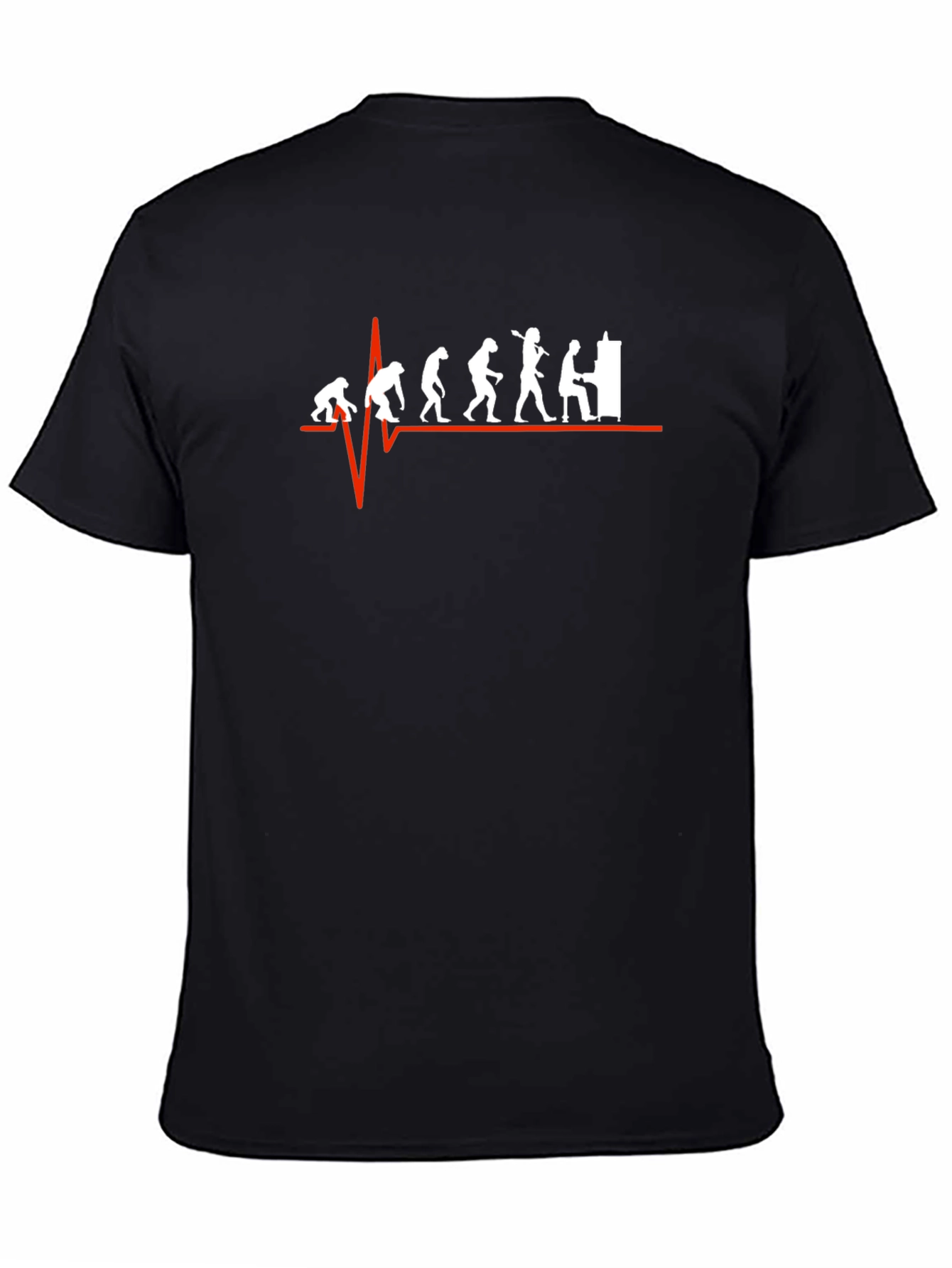 Black Evolution of Piano Man T-Shirt - Musician Heartbeat Tee view 4