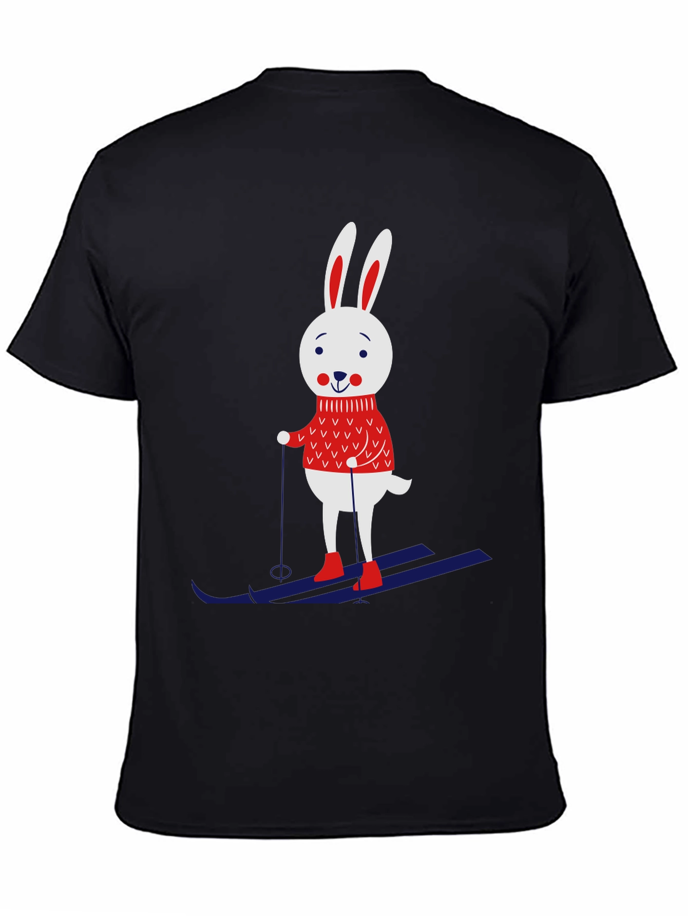 Black Skiing Rabbit Graphic Tee - Black Cotton T-Shirt view 4