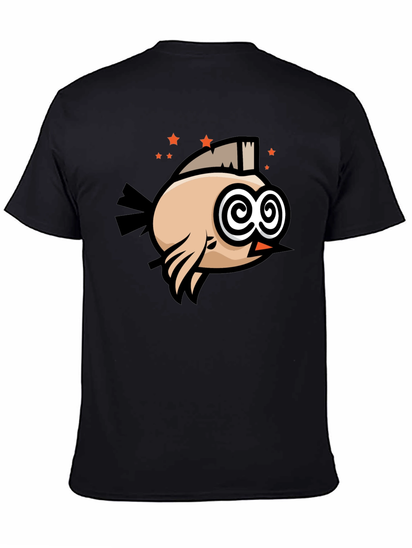 Black Funny Bird T-Shirt - Swirl Eyes Cartoon Tee view 4