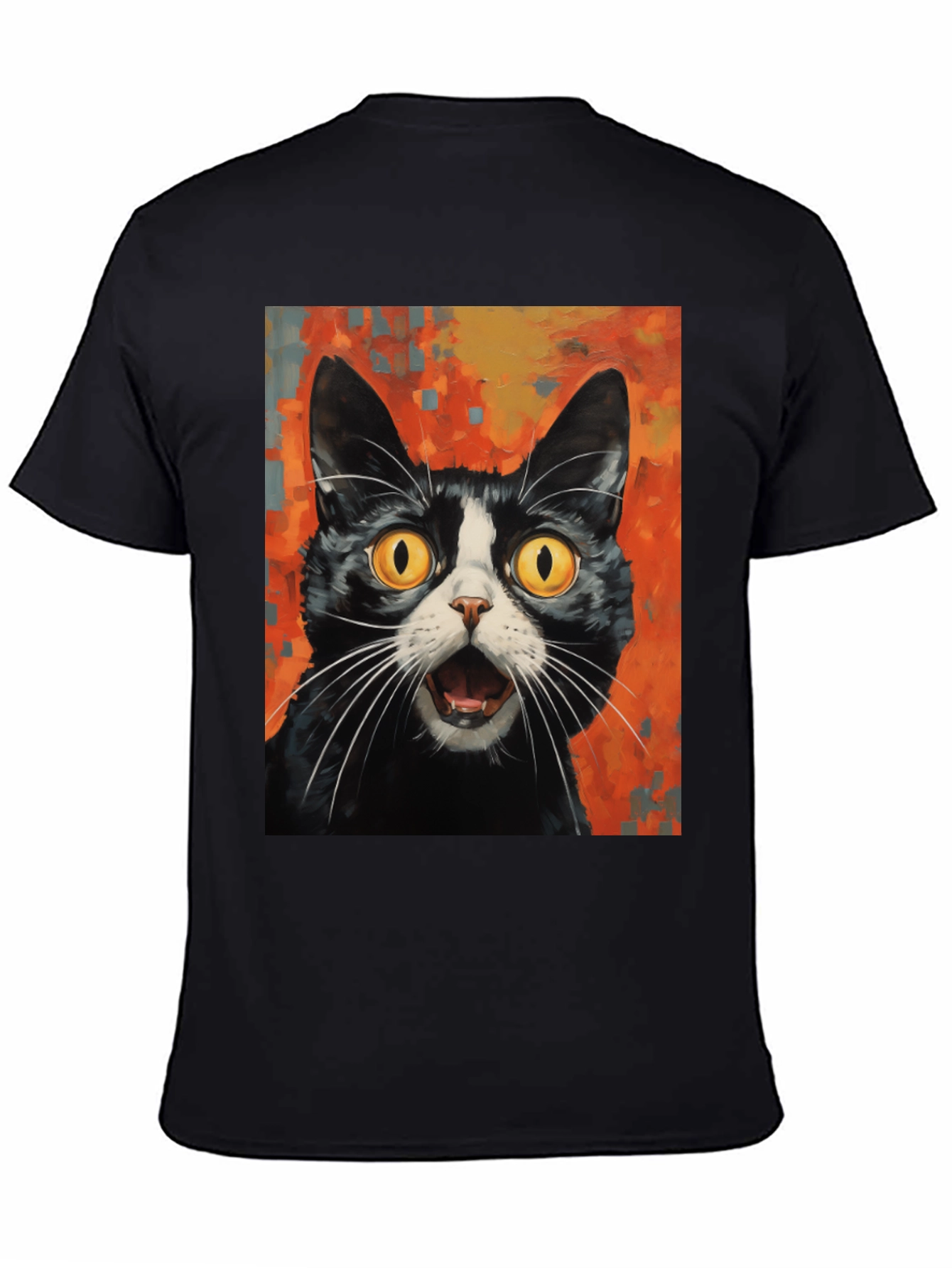 Black Shocked Cat Graphic Tee - Black Cotton T-Shirt view 4