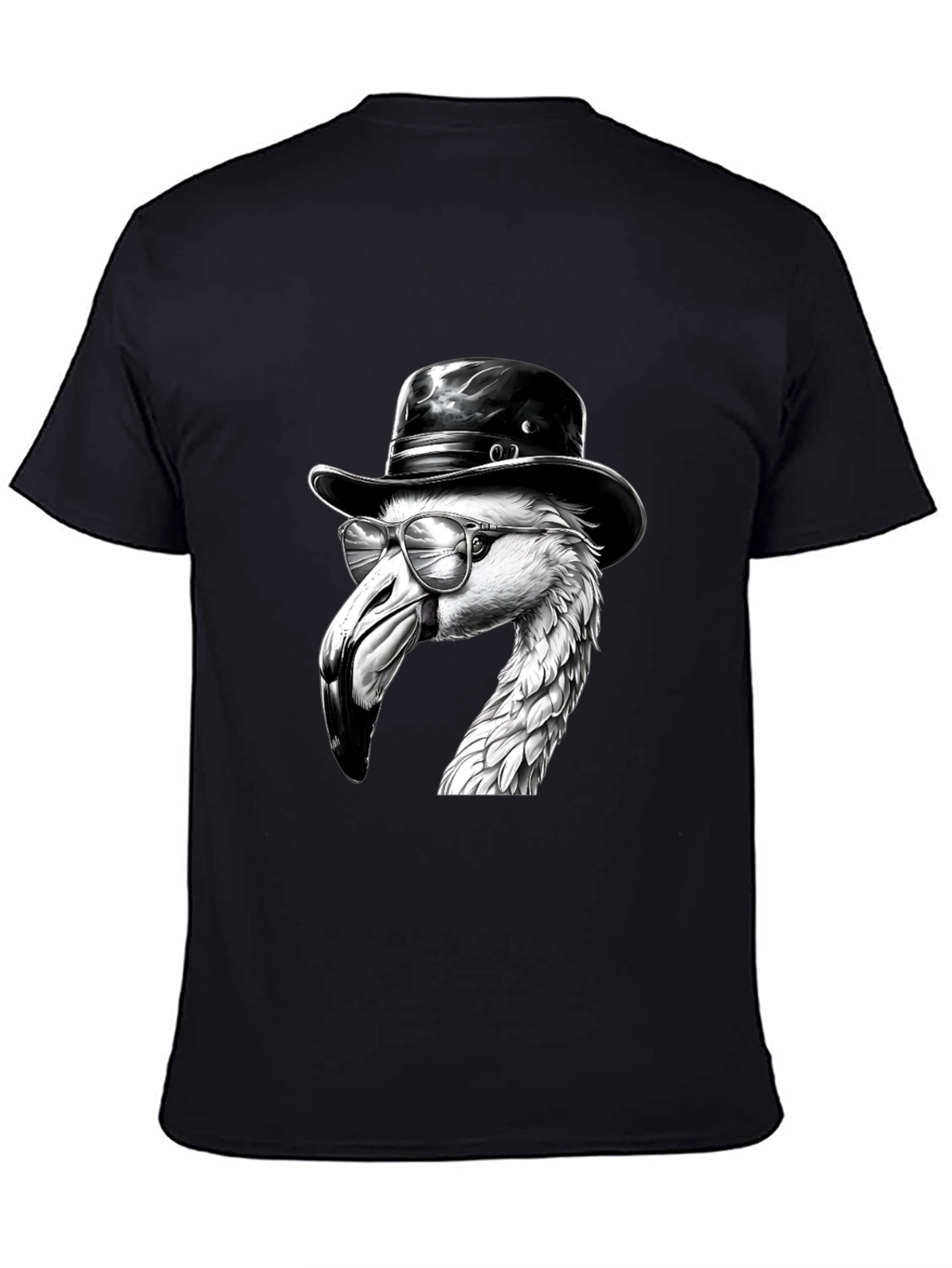 Black Flamingo Fedora Tee - Cool Bird Graphic T-Shirt view 4