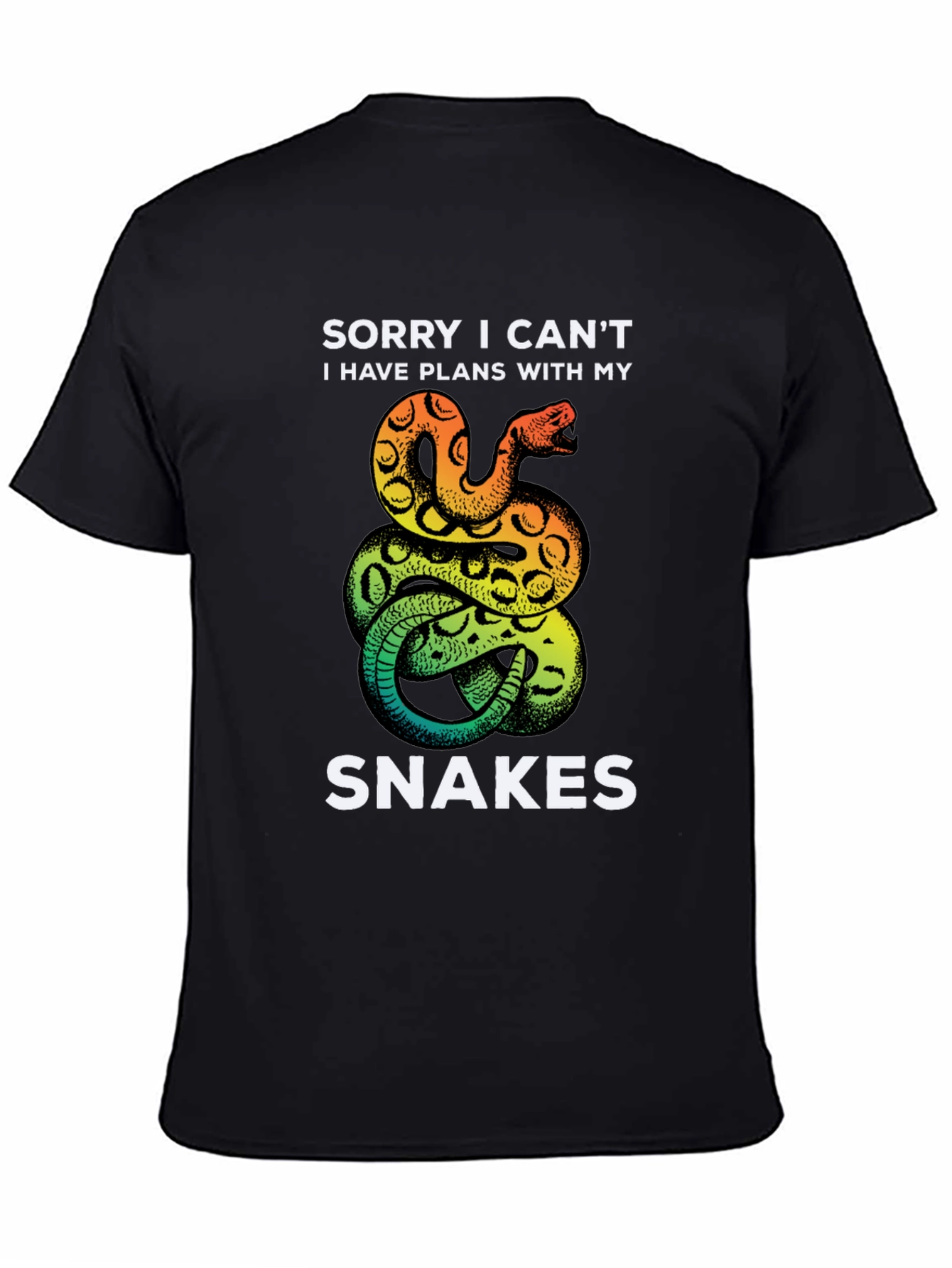 Black Funny Snake T-Shirt: Sorry I Can't, Snake Lover Tee view 4