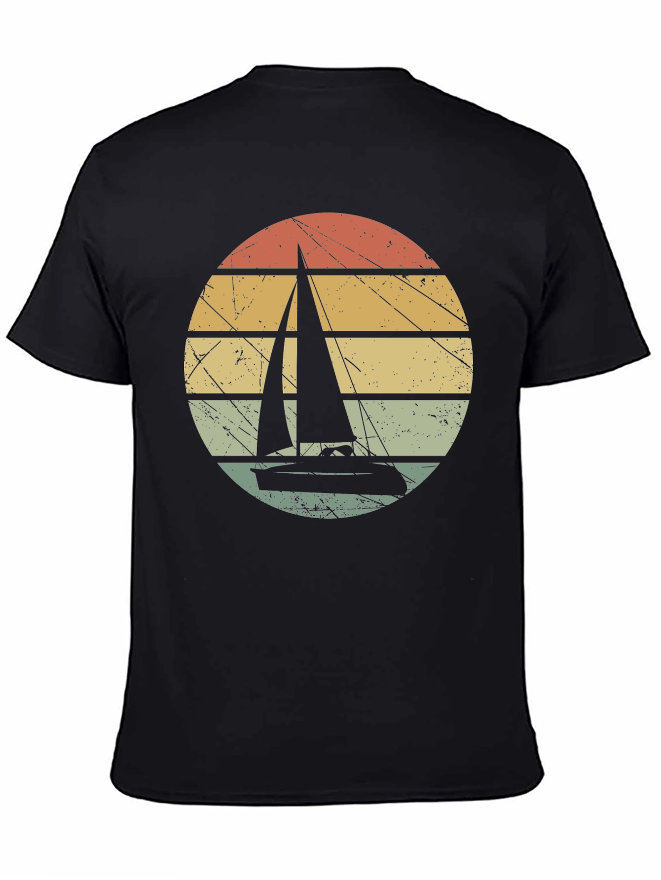 Black Vintage Sunset Sailboat Graphic T-Shirt view 4