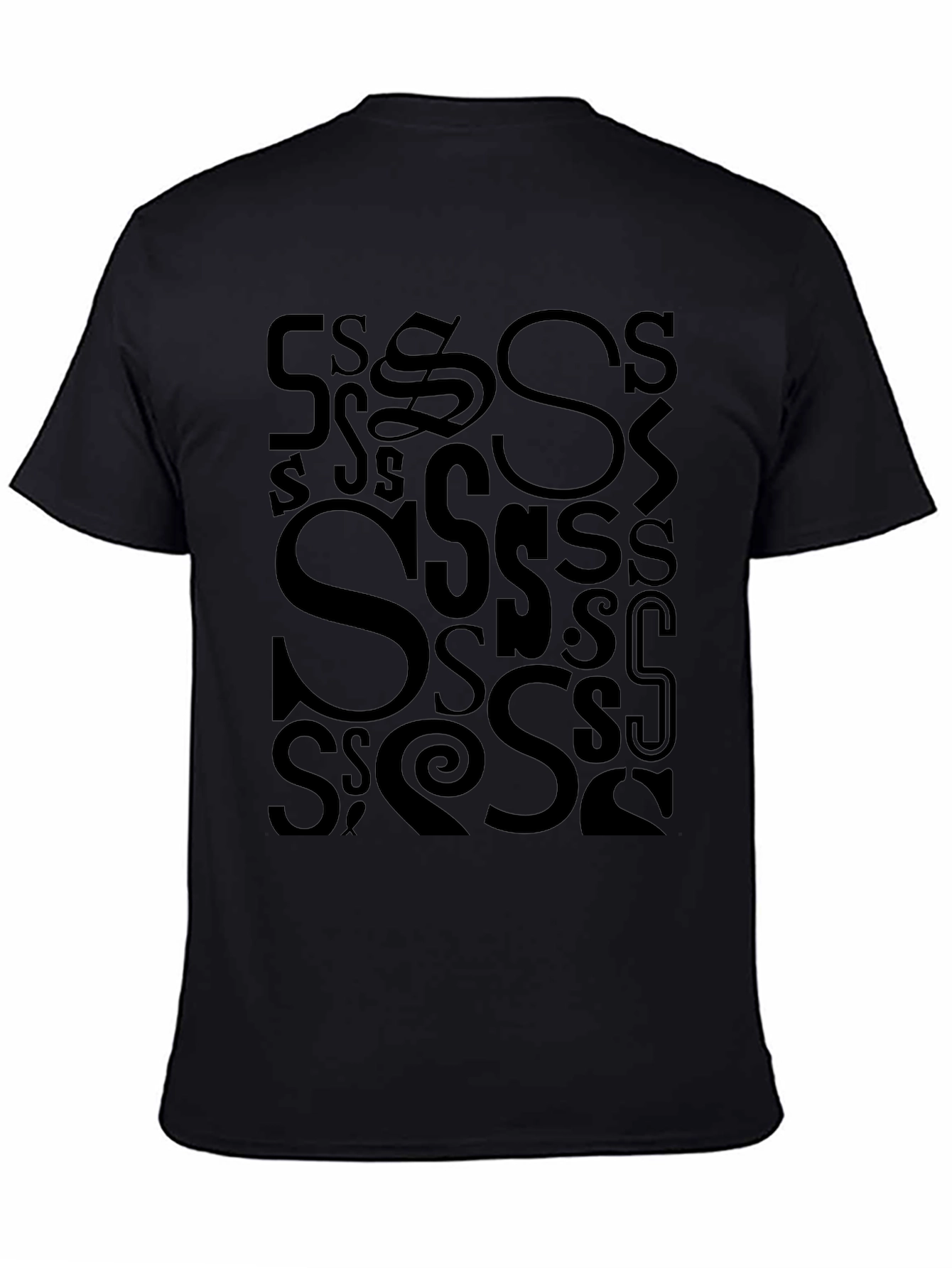 Black S Letter Print T-Shirt - Casual Cotton Tee view 4