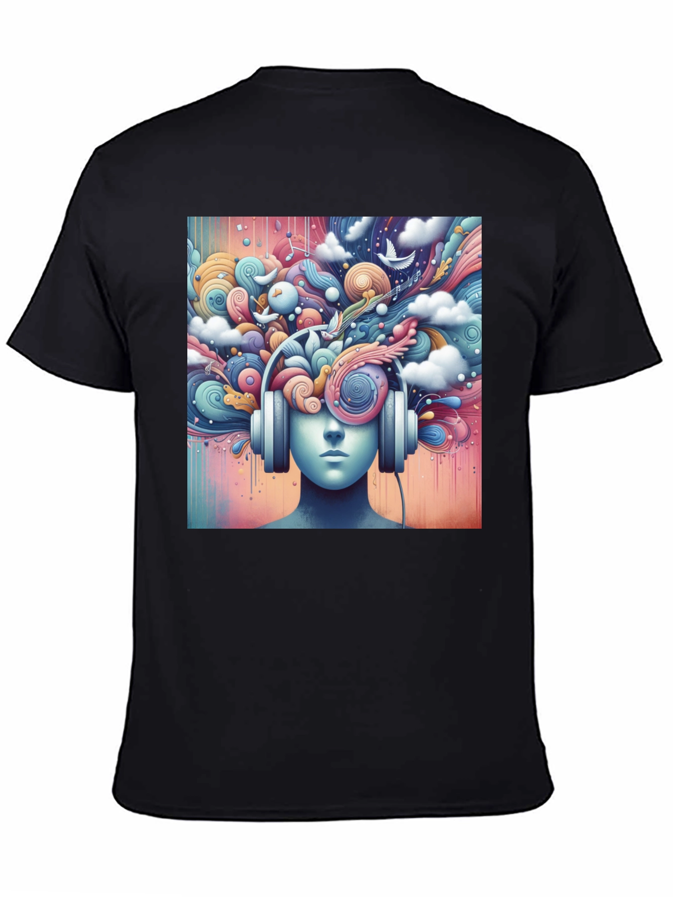 Black Mindful Music Tee - Artistic Headphone Design view 4