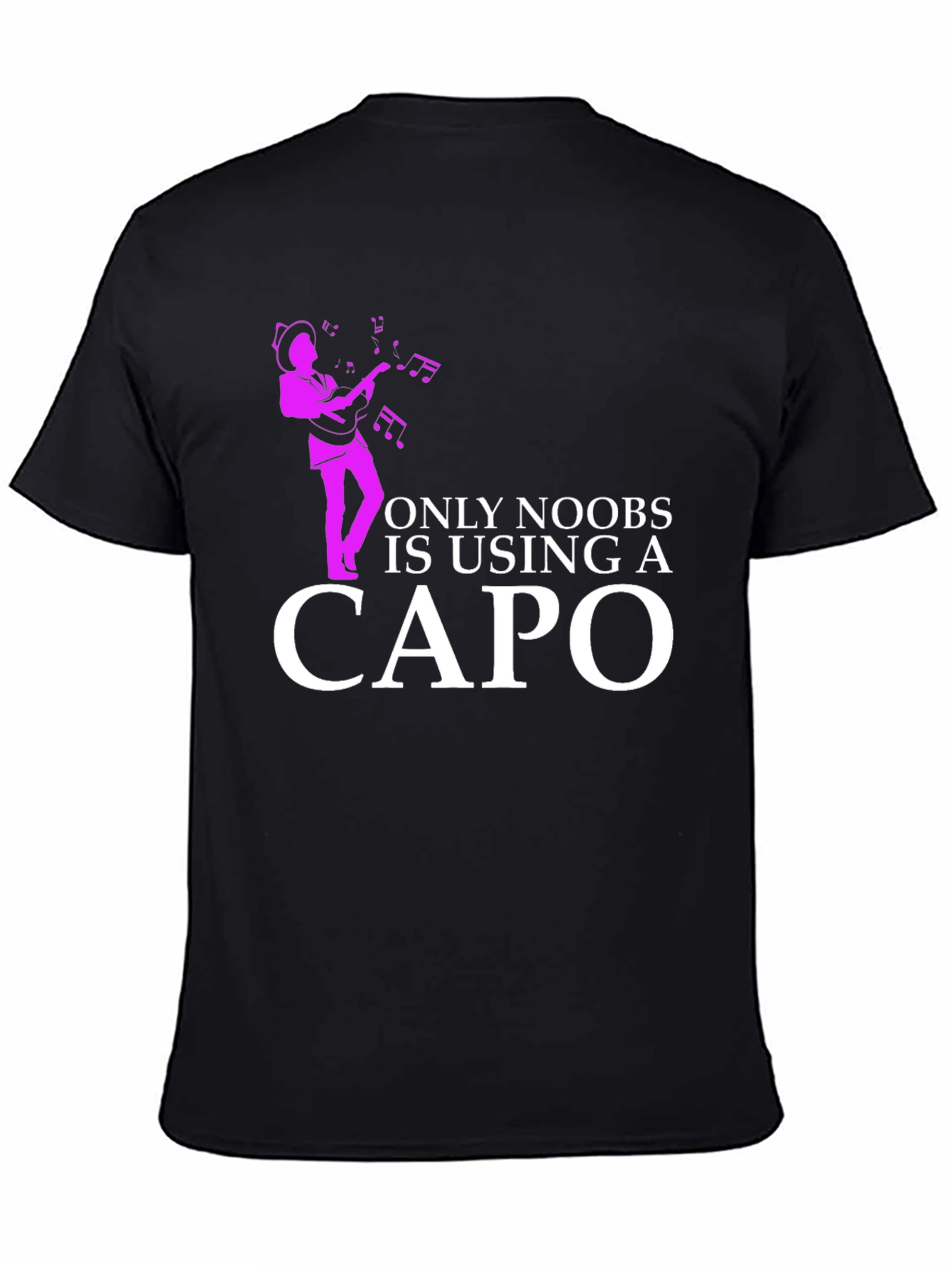 Black Funny Musician T-Shirt - Only Noobs Use A Capo view 4