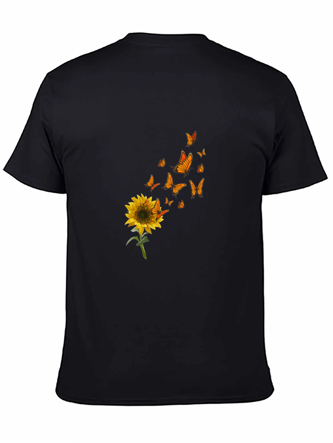 Black Sunflower Butterfly Graphic Black T-Shirt view 4