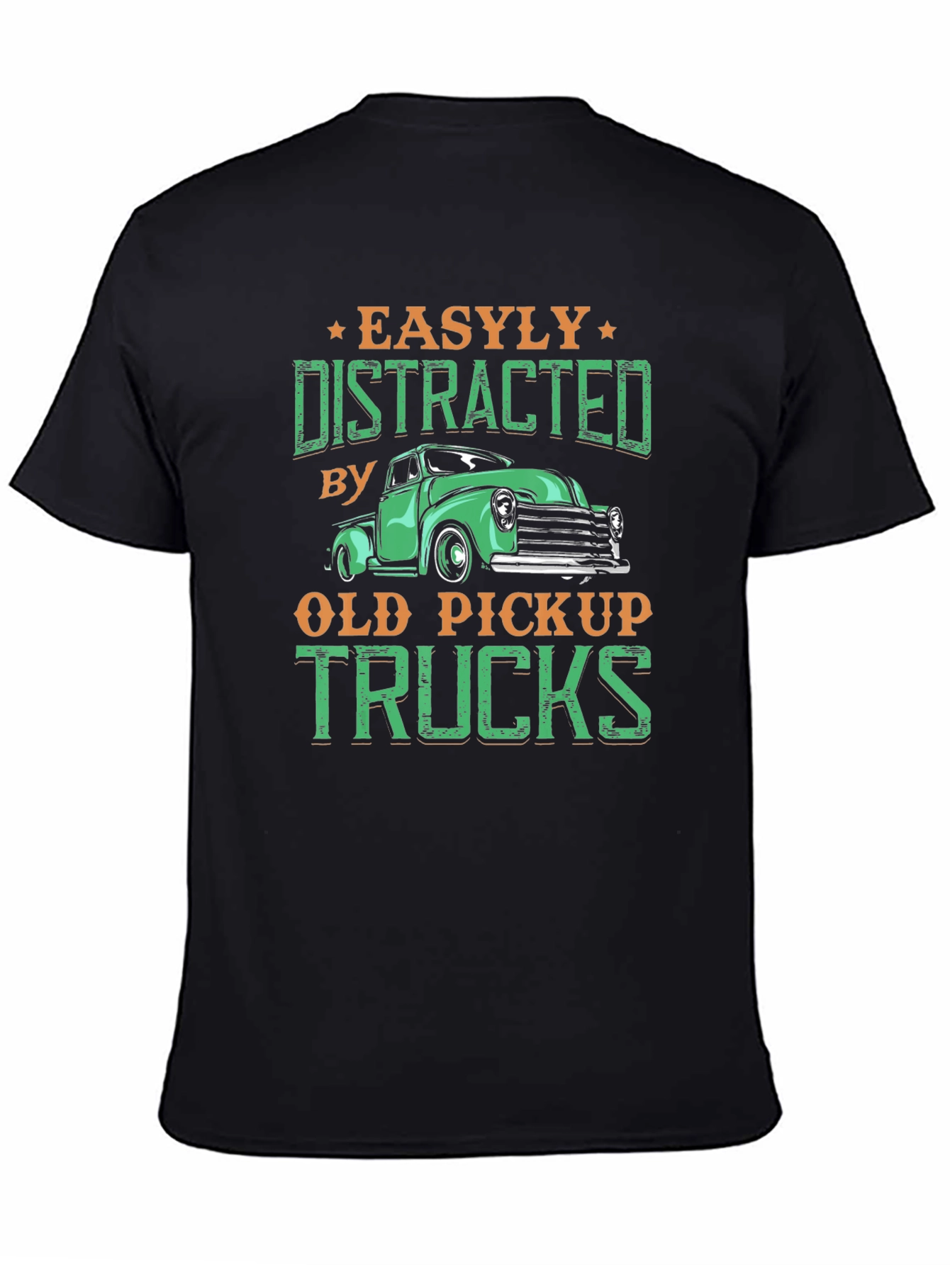 Black Easily Distracted Old Pickup Trucks Graphic Tee view 4