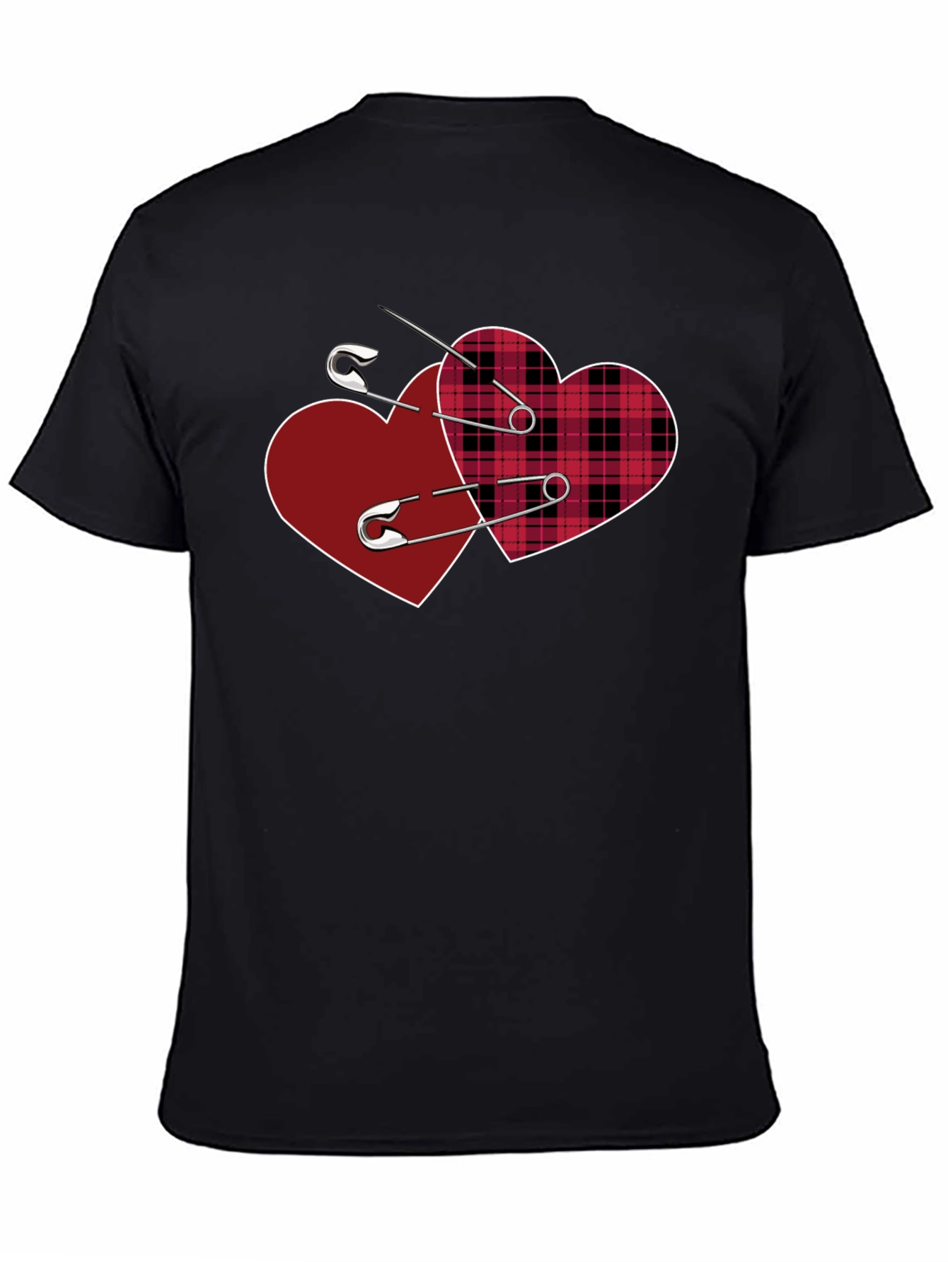 Black Safety Pin Hearts Graphic Tee - Edgy Valentine's Style view 4