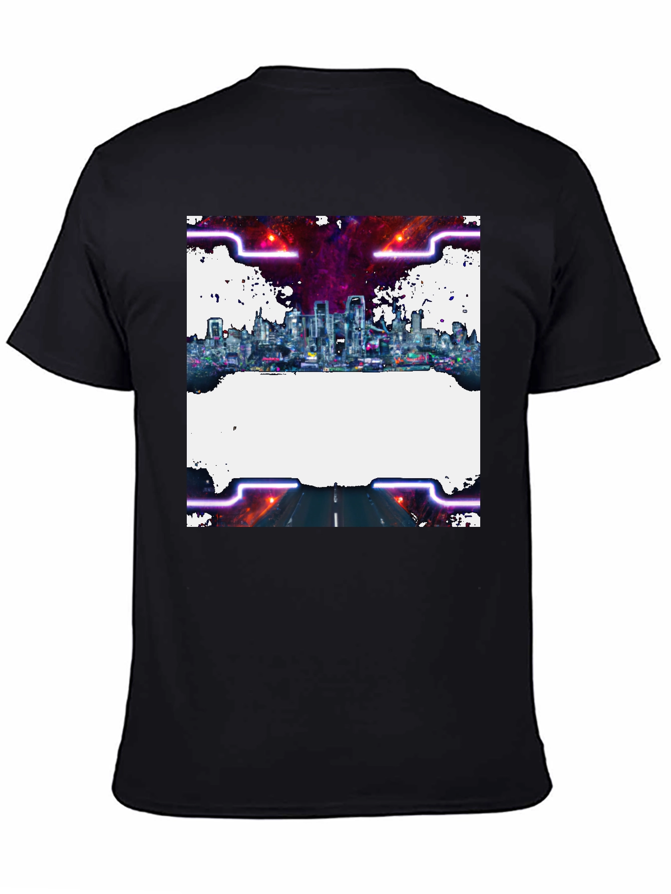 Black Cyberpunk Cityscape Graphic Tee - Black Crew Neck view 4