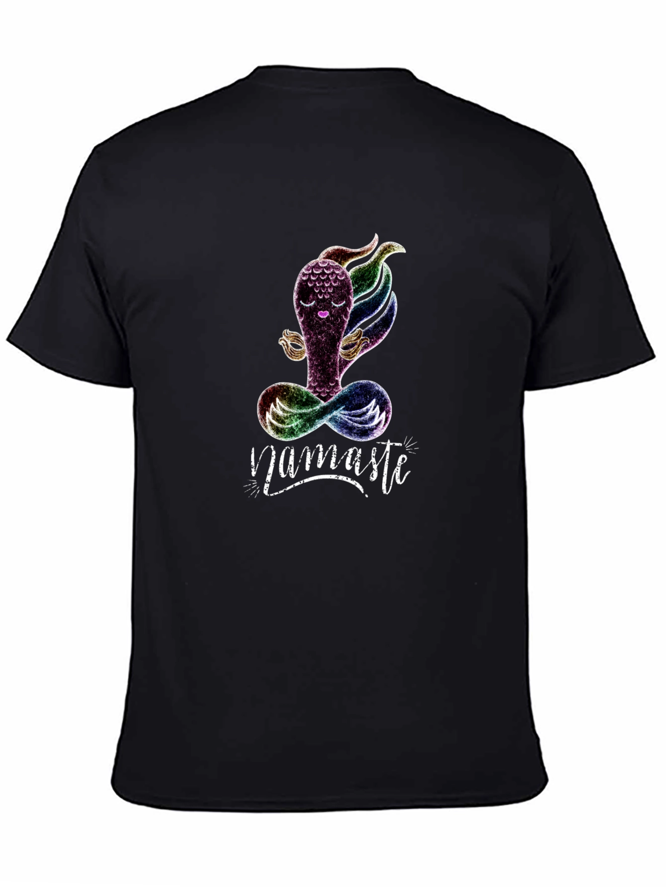 Black Namaste Yoga T-Shirt - Meditating Rainbow Creature view 4