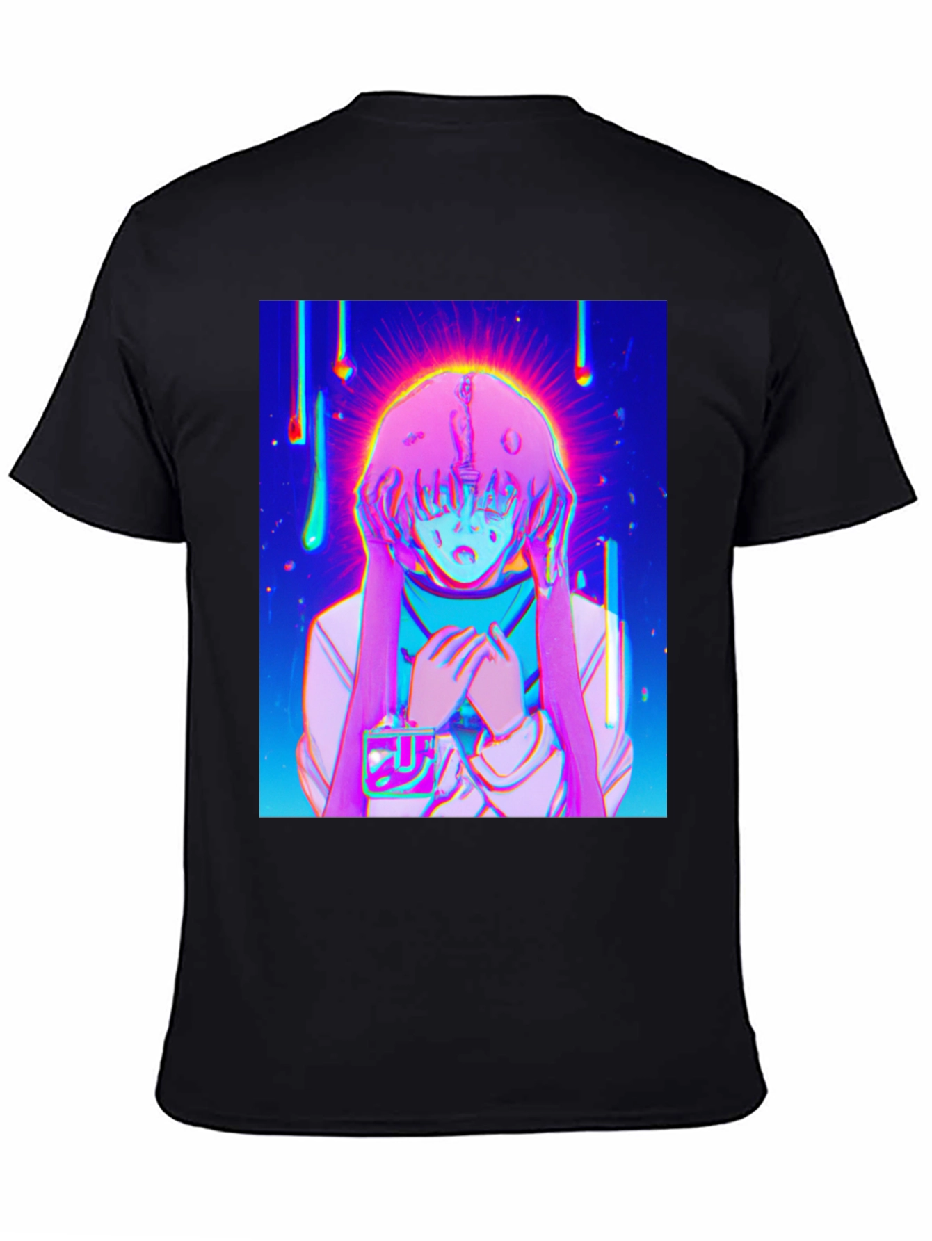 Black Anime Girl Graphic T-Shirt - Vivid Black Tee view 4