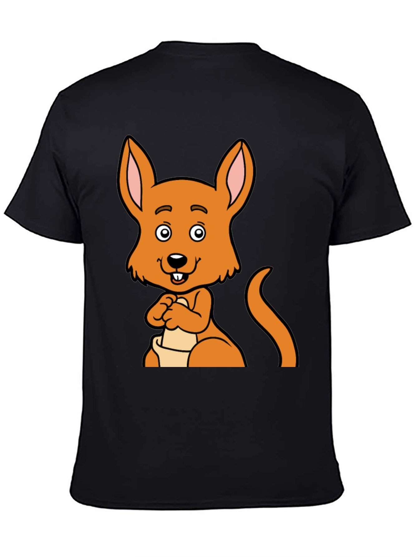 Black Cartoon Kangaroo Graphic Tee - Black Unisex T-Shirt view 4