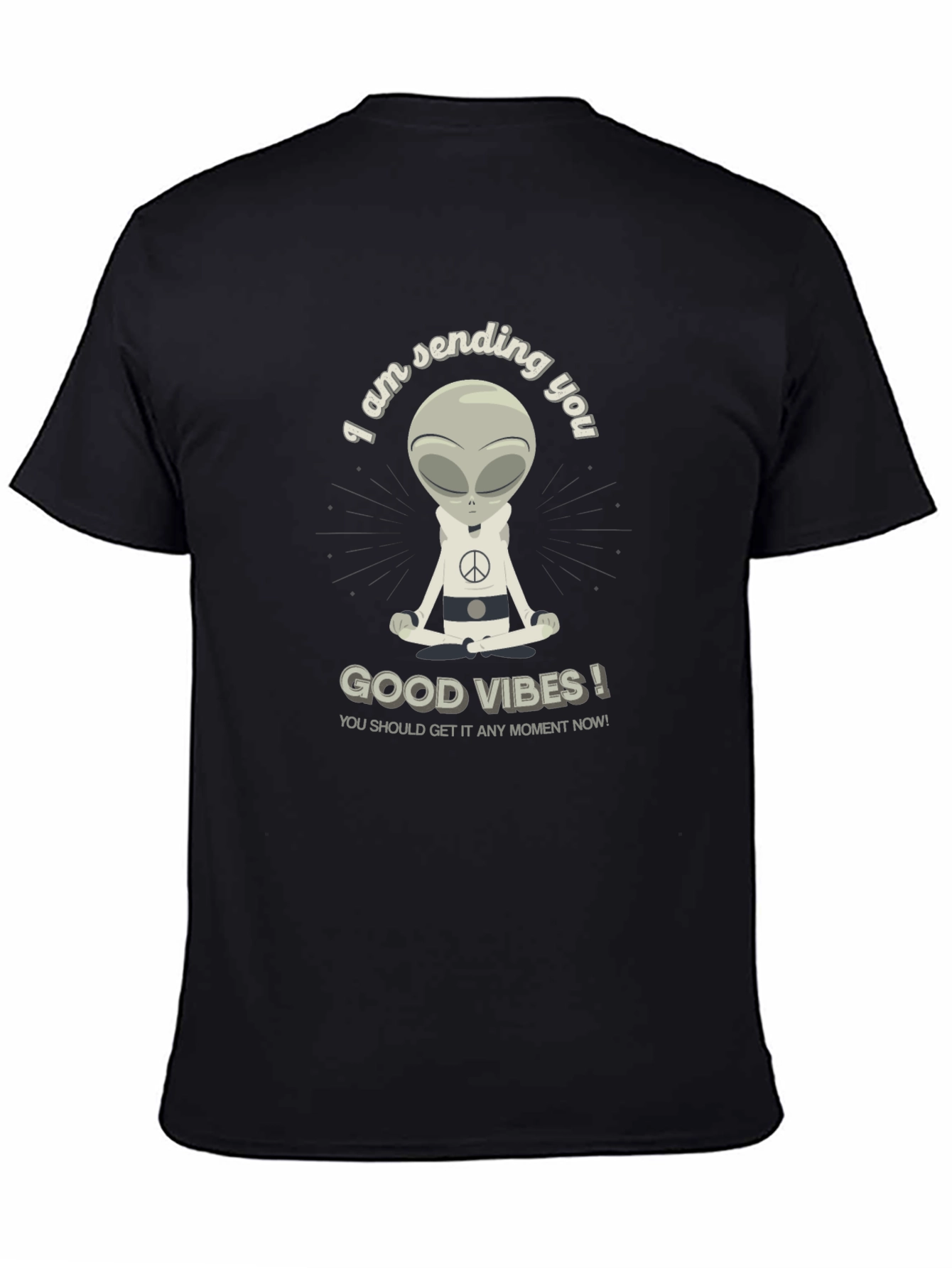 Black Alien Meditating Good Vibes Graphic T-Shirt view 4
