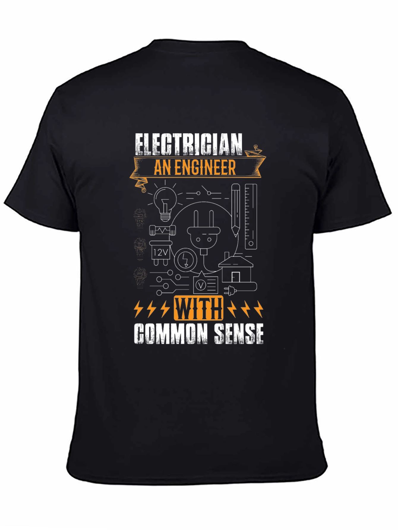 Black Electrician Common Sense Graphic T-Shirt view 4