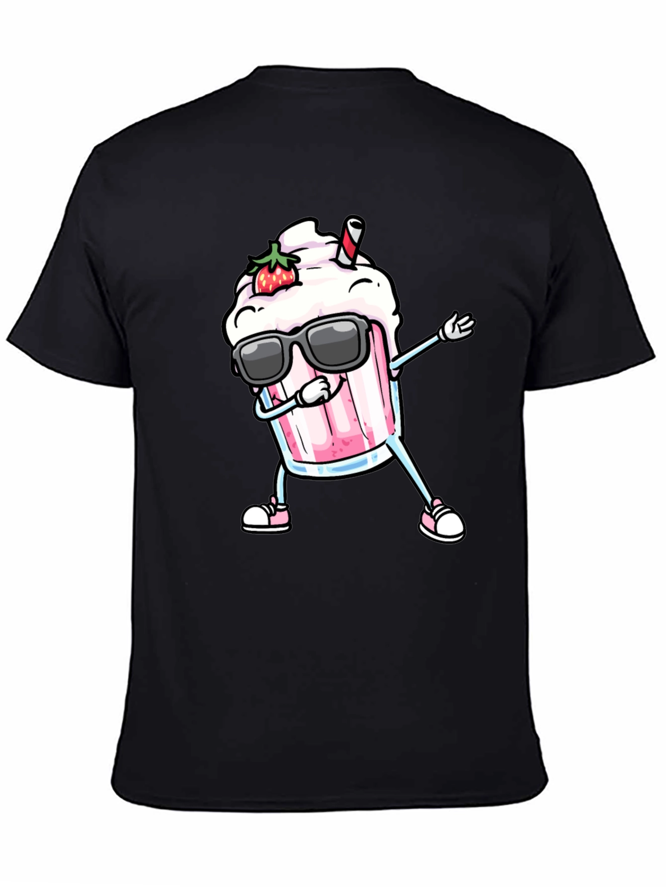 Black Cool Strawberry Milkshake Dabbing Graphic Tee view 4