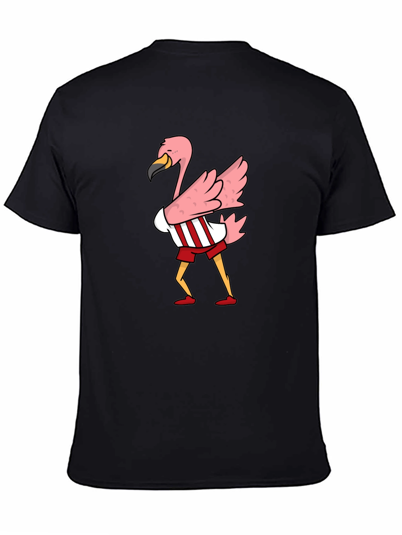 Black Flamingo Cartoon Graphic T-Shirt view 4