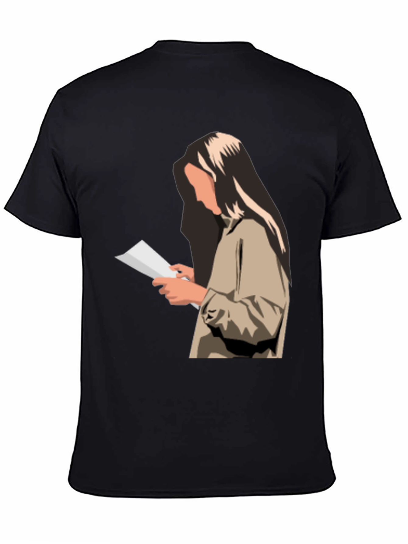 Black Stylish Graphic Print T-Shirt - Reading Woman Design view 4