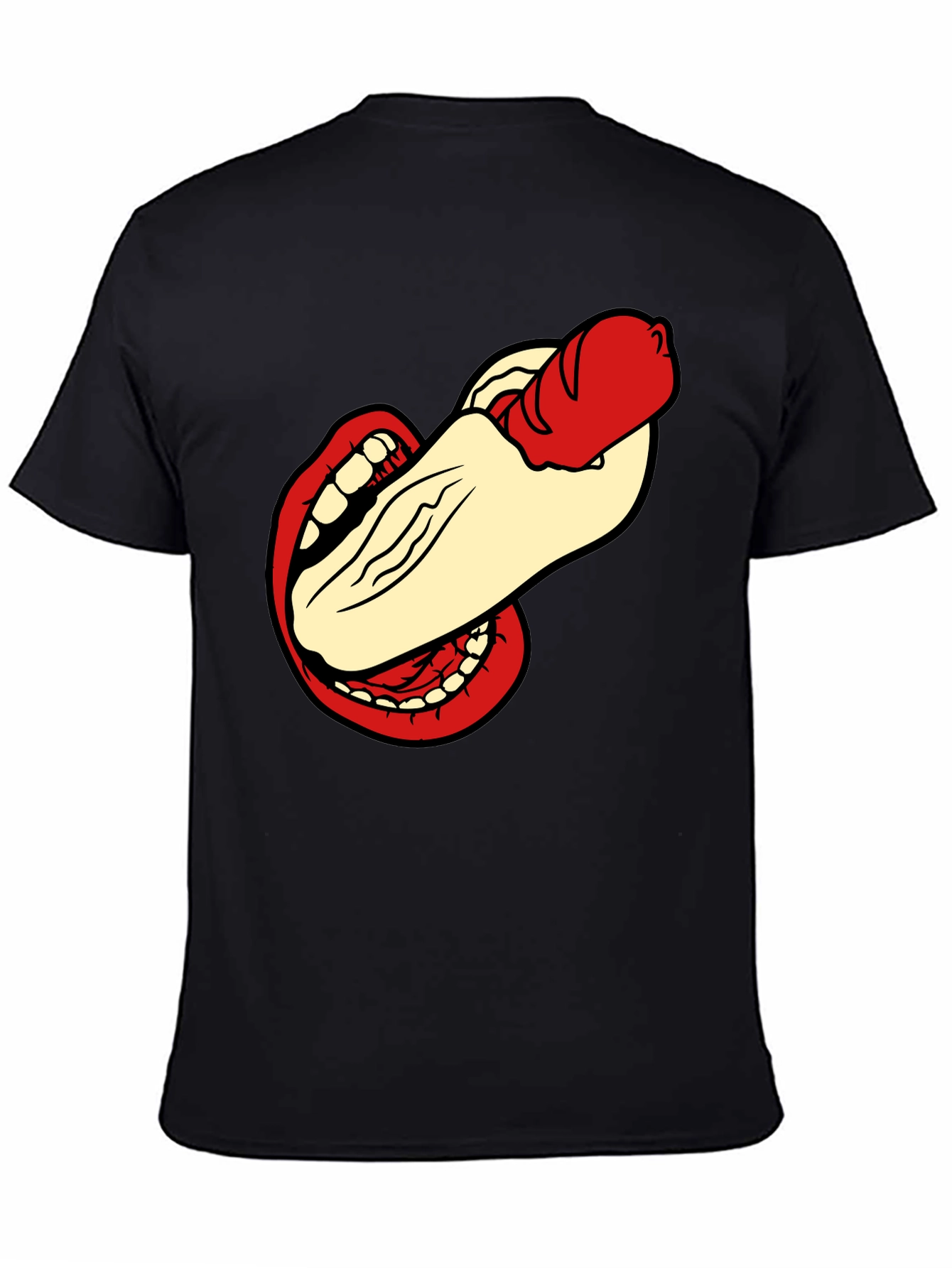 Black Humorous Hot Dog Bite Black T-Shirt view 4