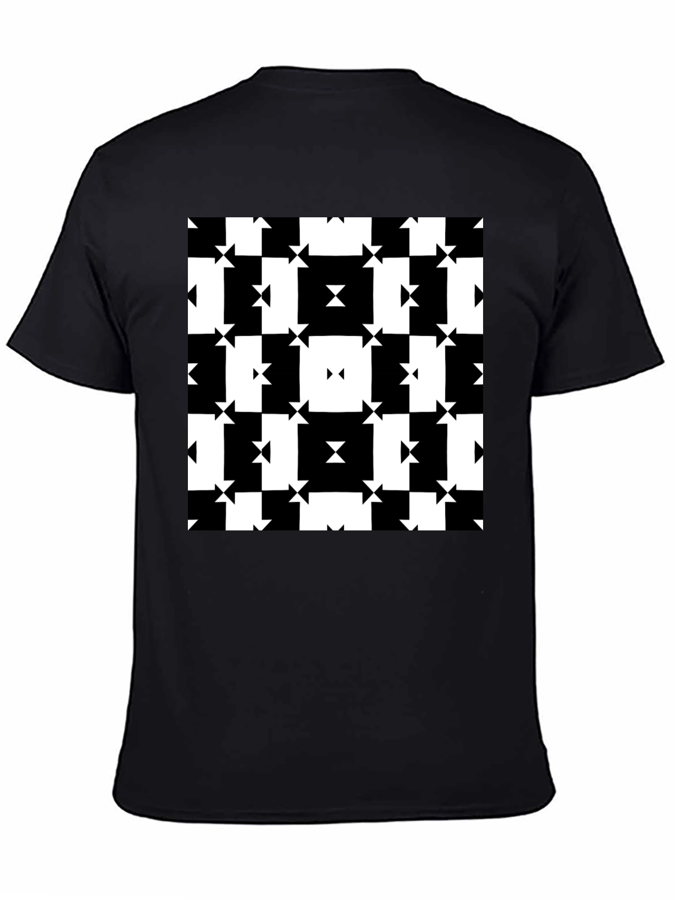 Black Geometric Pattern Tee - Modern Black & White Design view 4