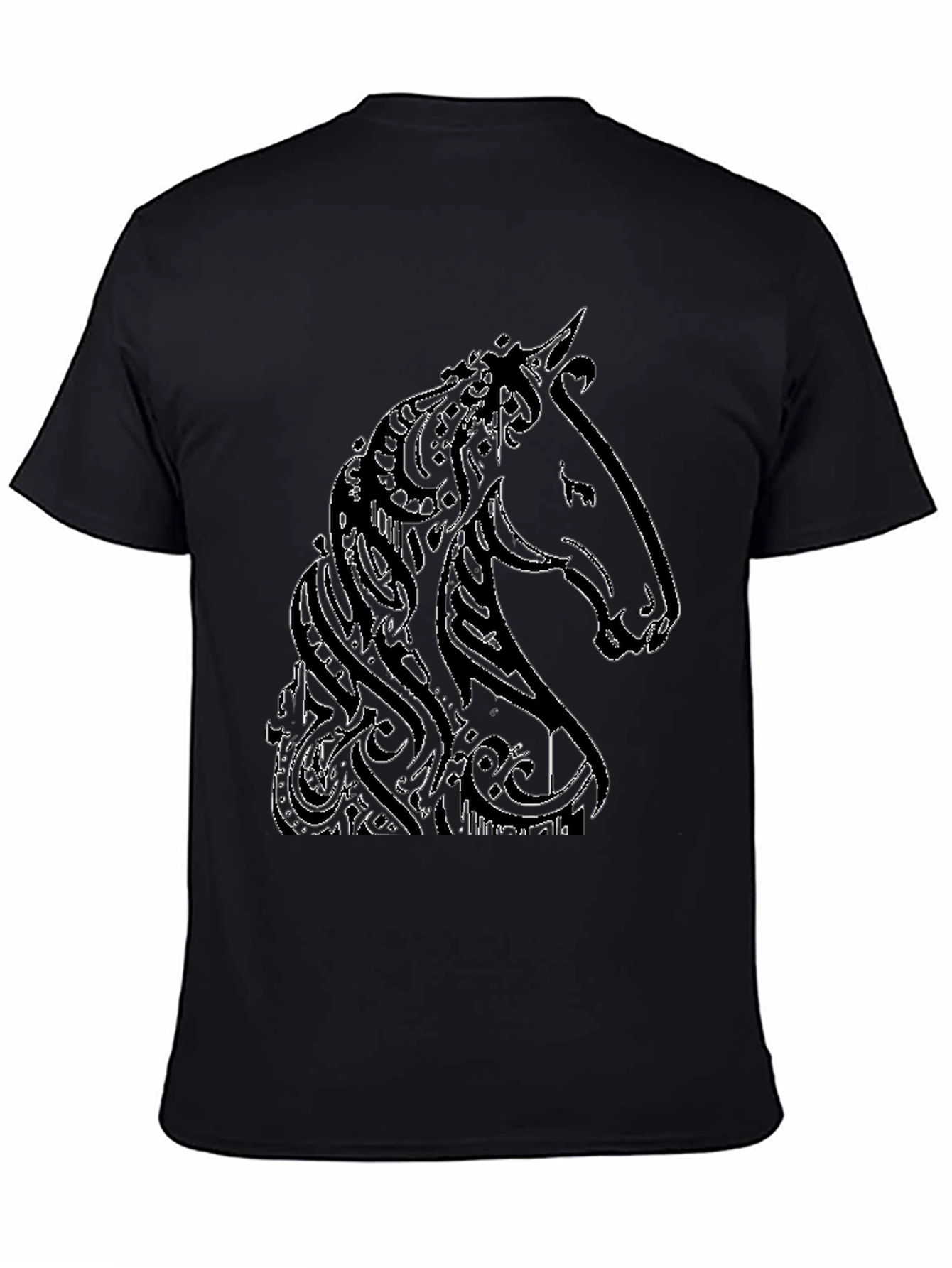 Black Abstract Horse Graphic Tee - Black view 4