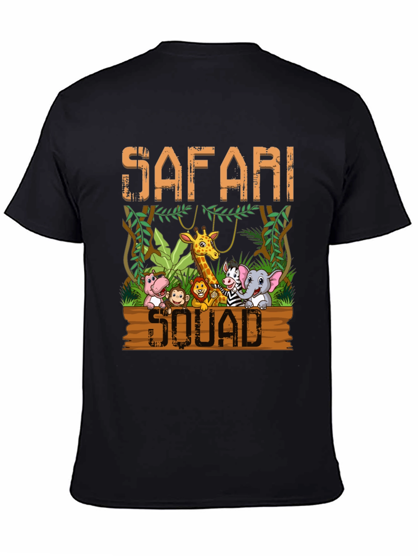 Black Safari Squad T-Shirt - Jungle Animal Cartoon view 4