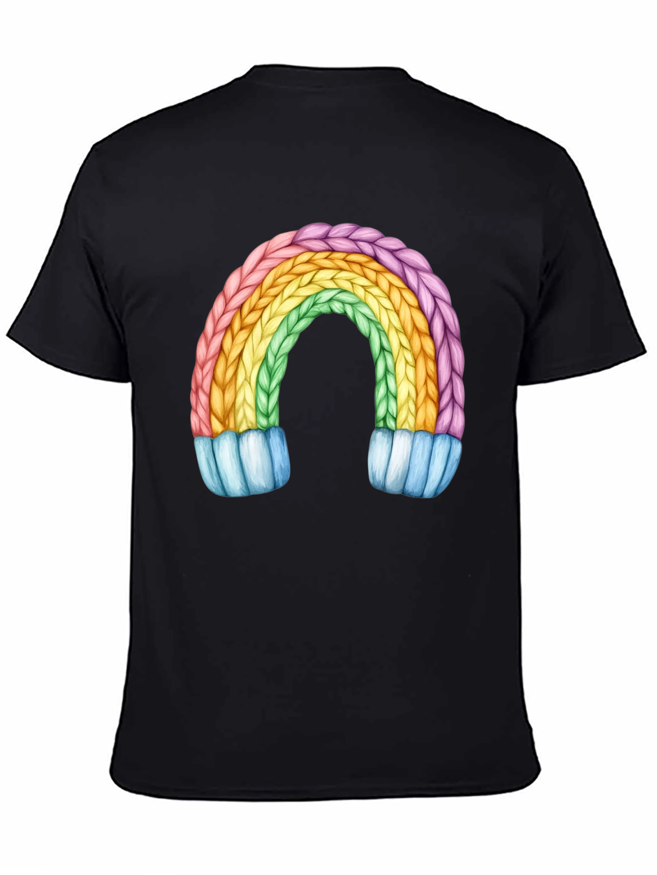 Black Rainbow Knit Design Black T-Shirt view 4