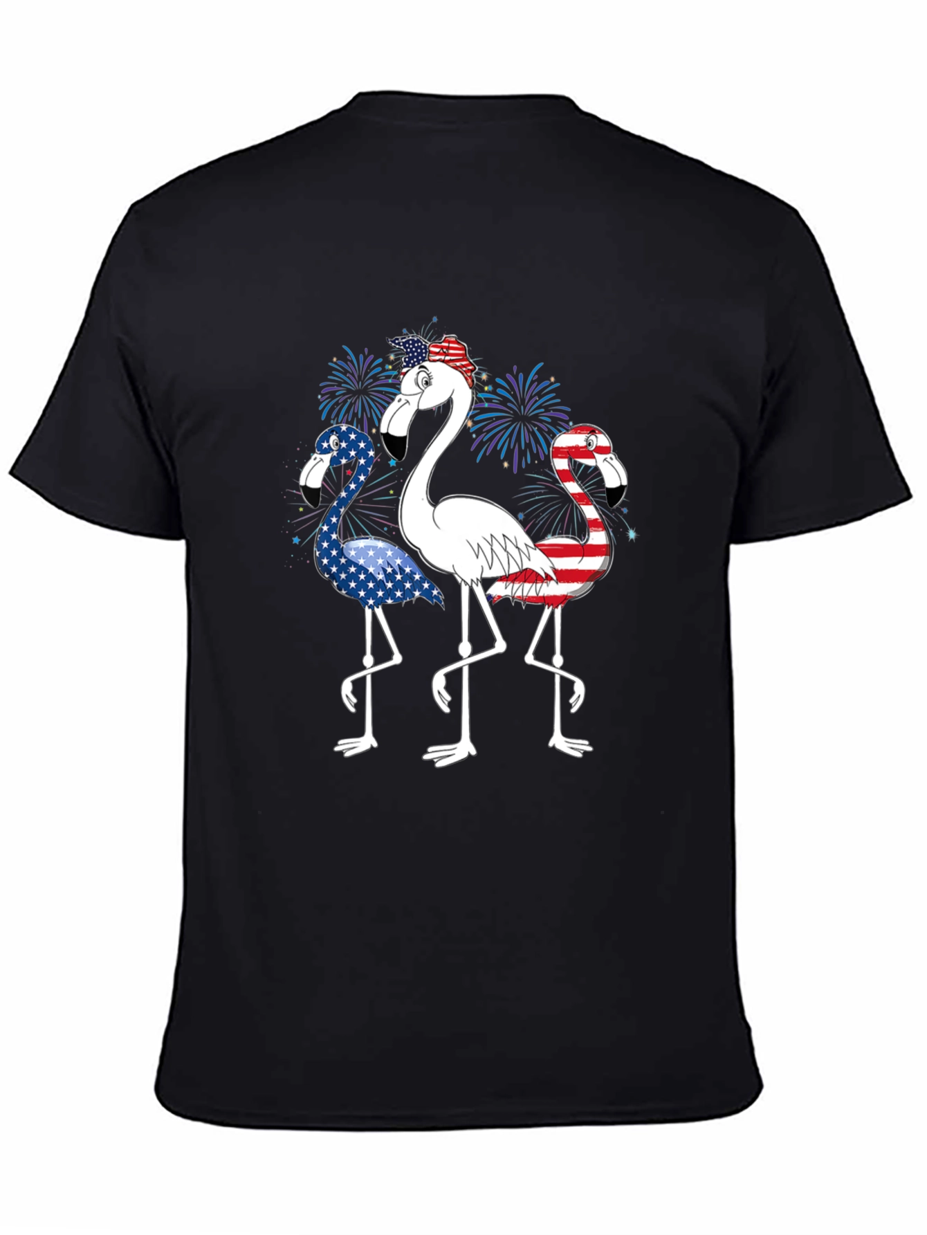 Black Patriotic Flamingo Graphic Tee - USA Flag Design view 4