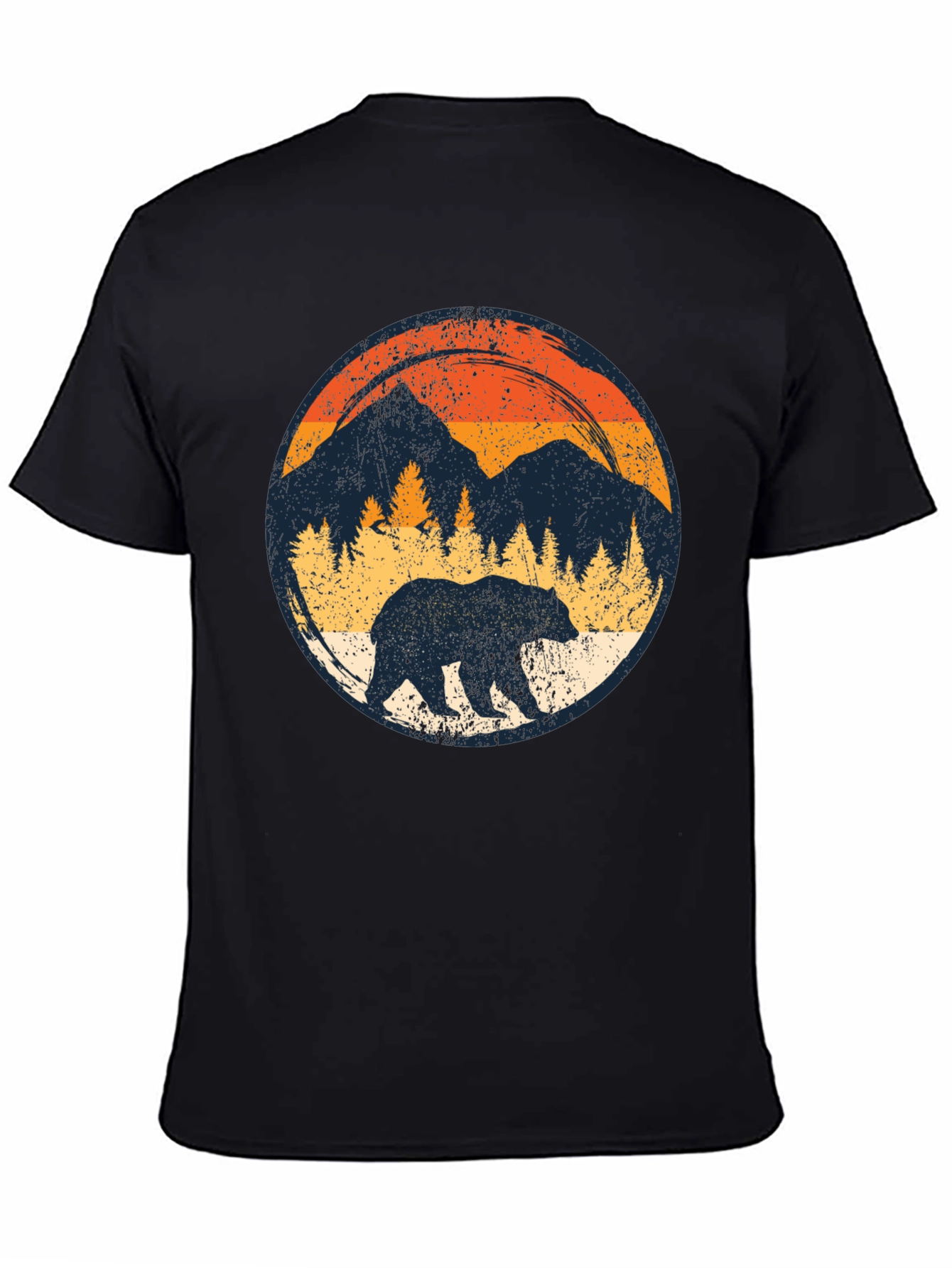 Black Retro Bear Mountain Black T-Shirt view 4