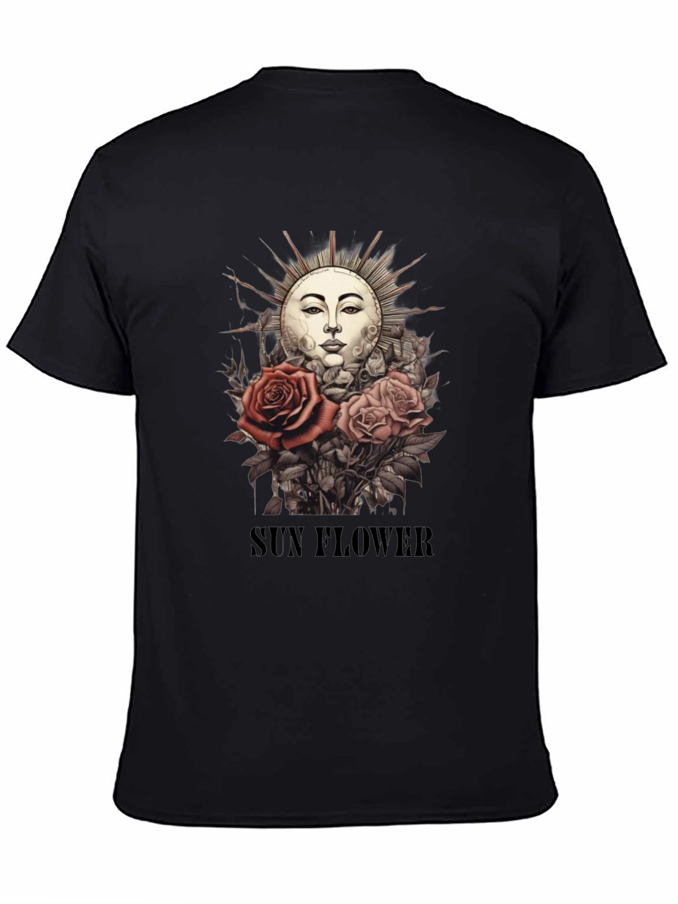 Black Sun Flower Graphic T-Shirt - Unique Design view 4