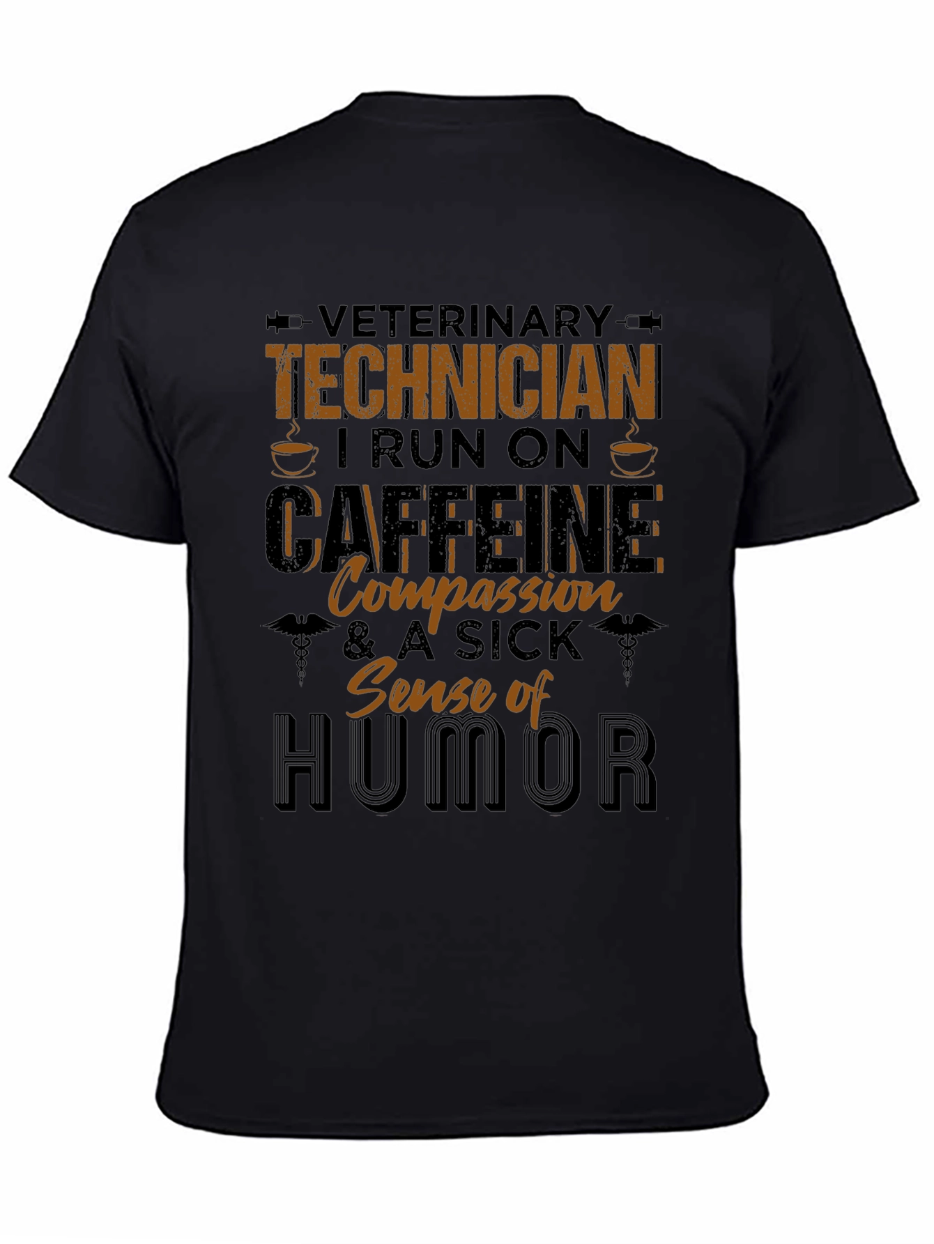 Black Veterinary Technician Caffeine & Humor T-Shirt view 4