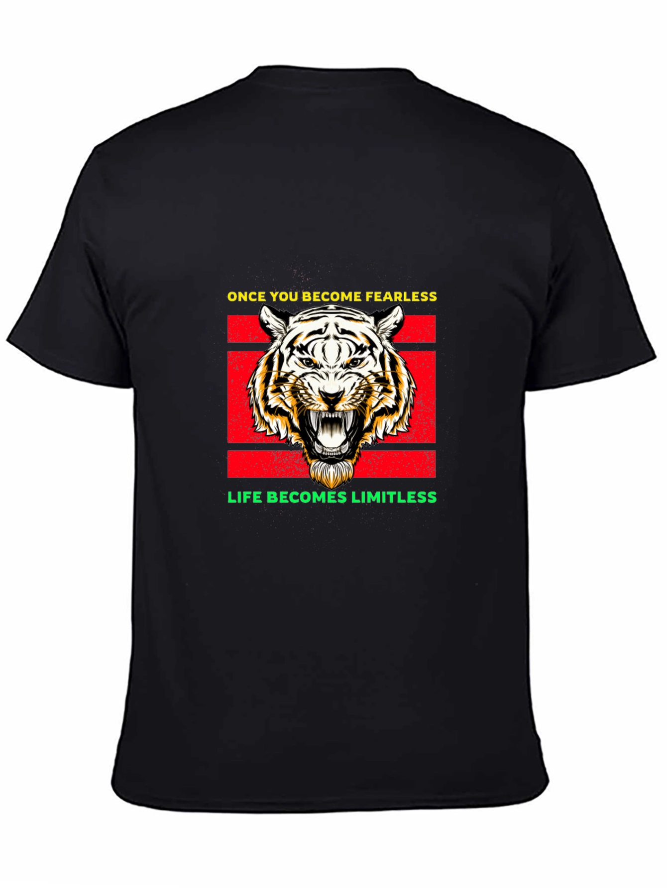 Black Fearless Tiger Graphic Tee - Black Cotton Blend view 4