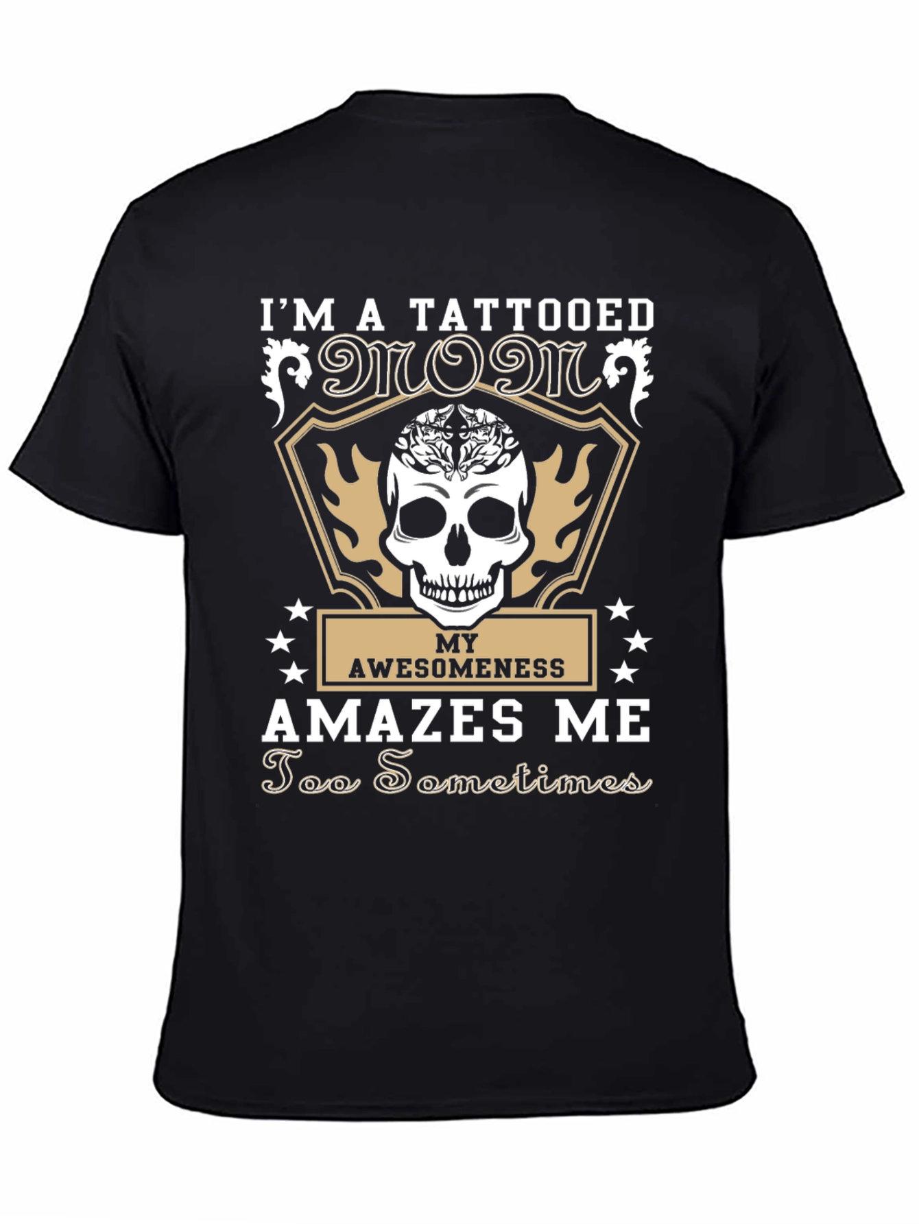 Black Tattooed Mom Graphic Tee - Skull & Awesomeness Design view 4