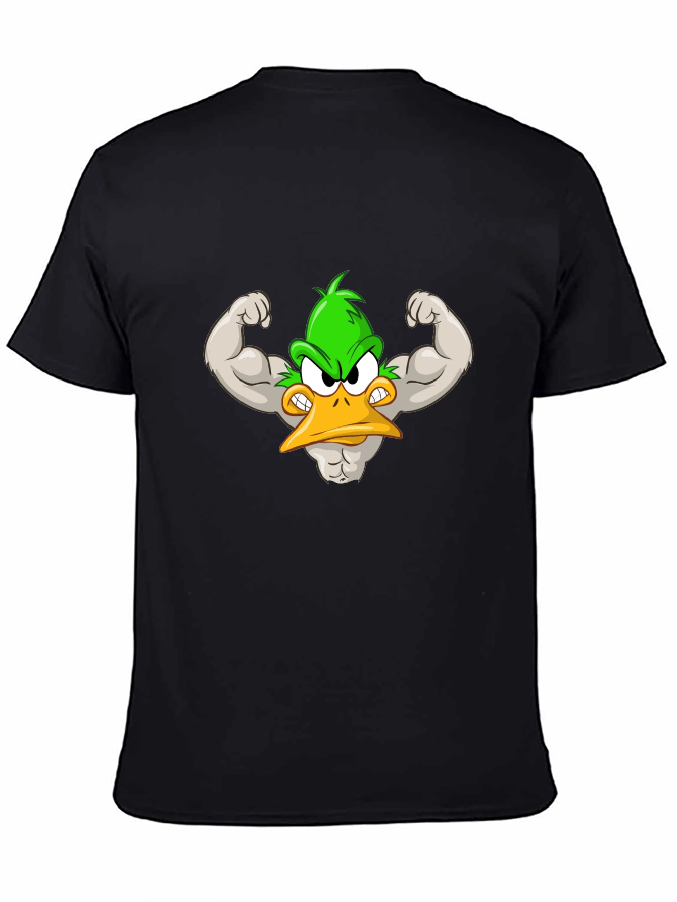Black Muscular Cartoon Duck Graphic Tee - Black Cotton Shirt view 4