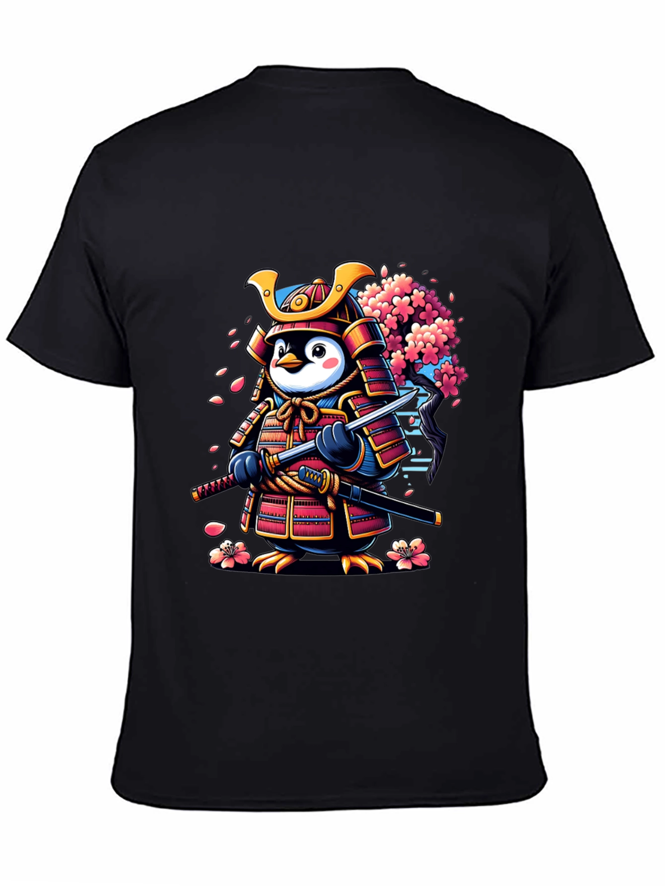 Black Samurai Penguin Graphic Tee - Unique Cartoon Style view 4
