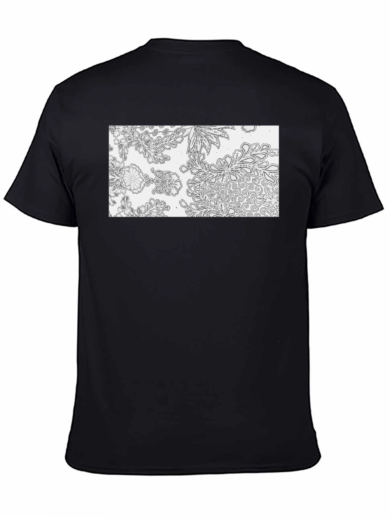 Black Floral Pattern Black Cotton Tee view 4